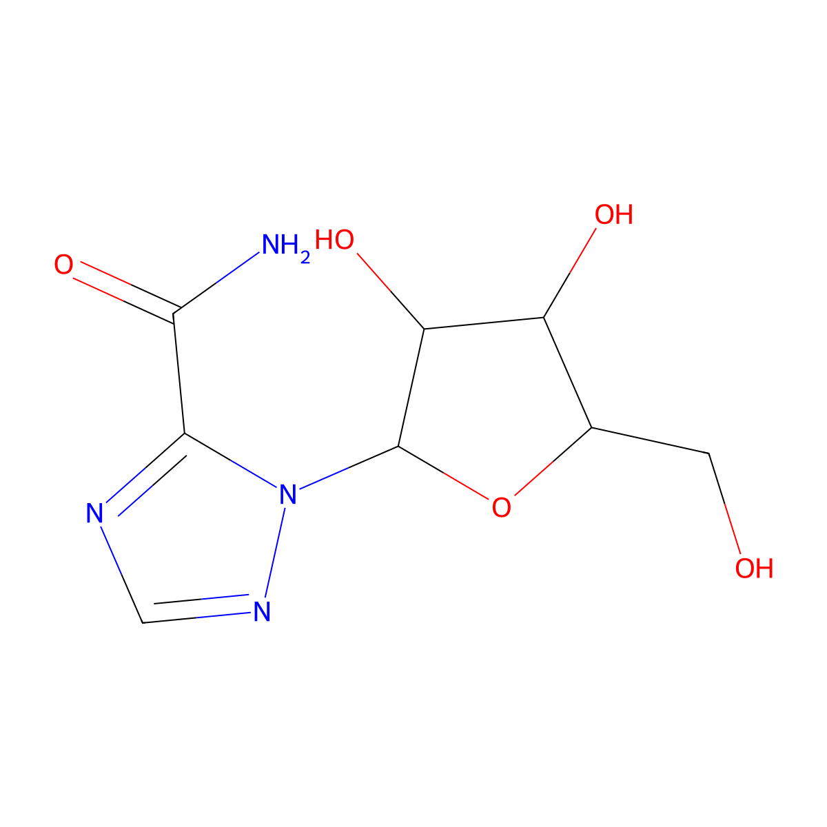 1-beta-D-Ribofuranosyl-1H-1,2,4-triazole-5-carboxamide molecular structure, CAS 39030-43-8