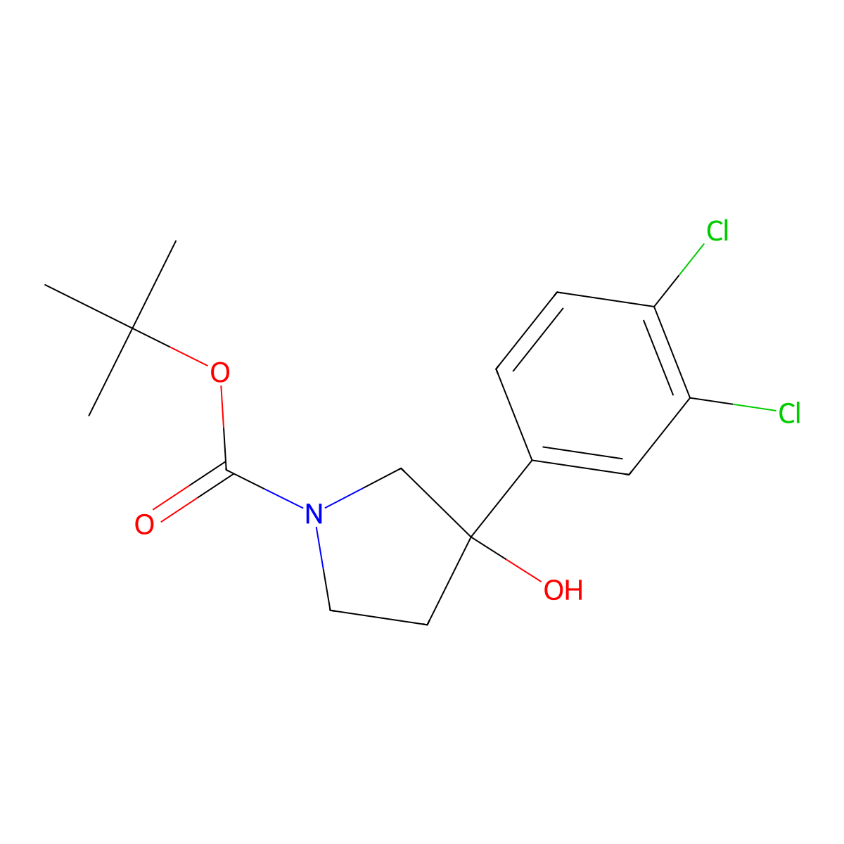 Tert-butyl 3-(3,4-dichlorophenyl)-3-hydroxypyrrolidine-1-carboxylate molecular structure, CAS 390406-53-8