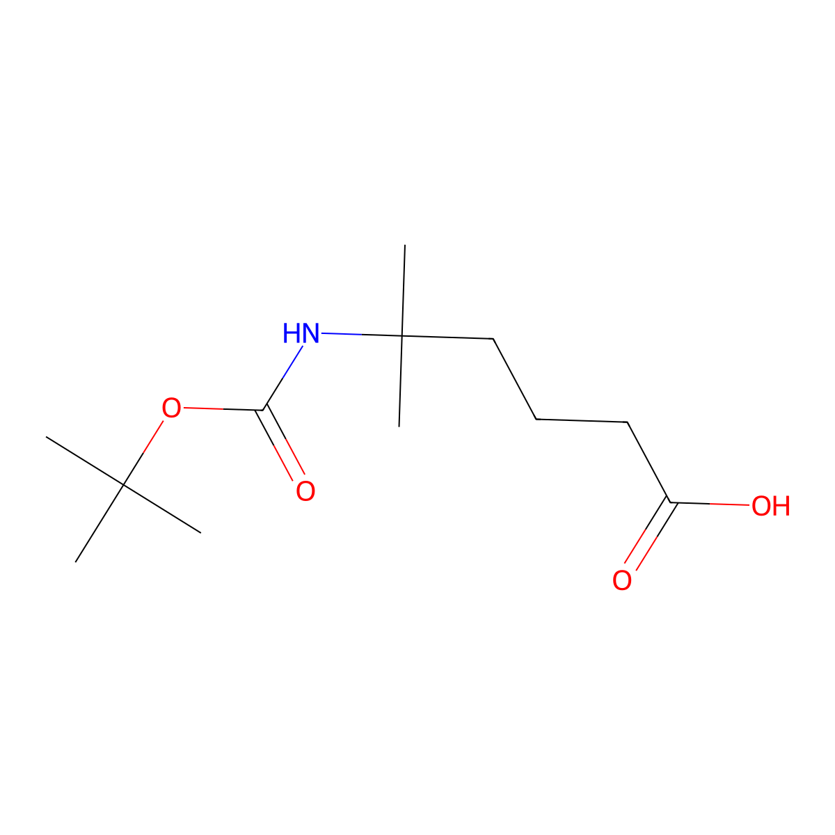 5-(((Tert-butoxy)carbonyl)amino)-5-methylhexanoic acid molecular structure, CAS 390426-73-0