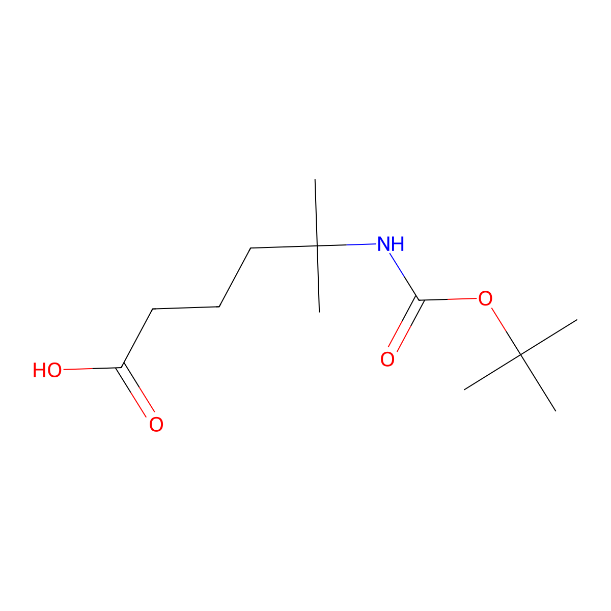 5-(((Tert-butoxy)carbonyl)amino)-5-methylhexanoic acid molecular structure, CAS 390426-73-0