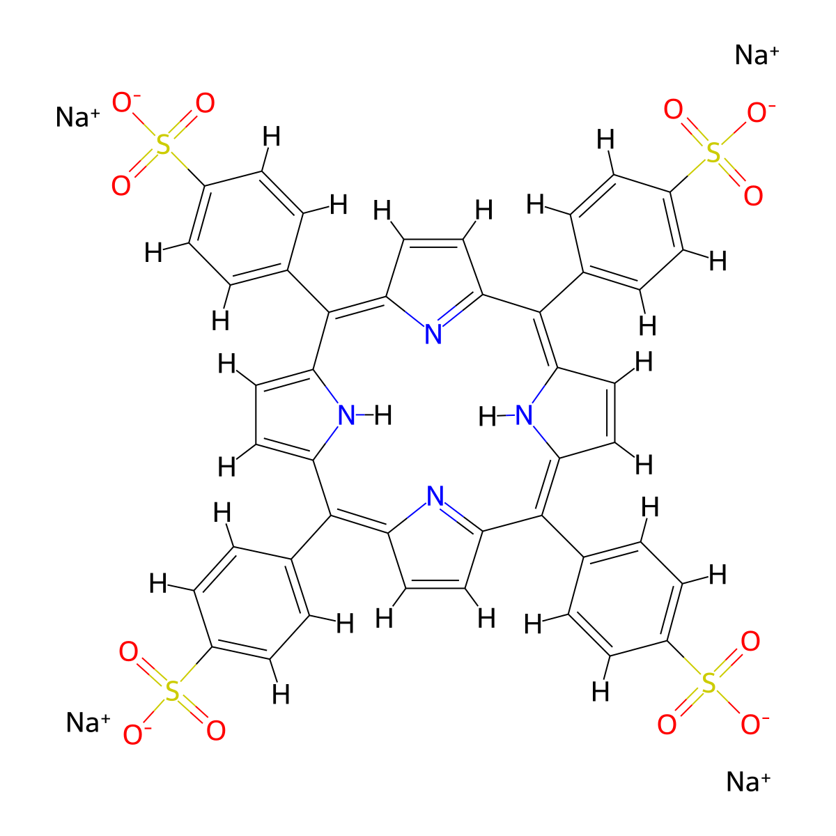 Benzenesulfonic acid, 4,4',4'',4'''-(21H,23H-porphine-5,10,15,20-tetrayl)tetrakis-, sodium salt (1:4) molecular structure, CAS 39050-26-5