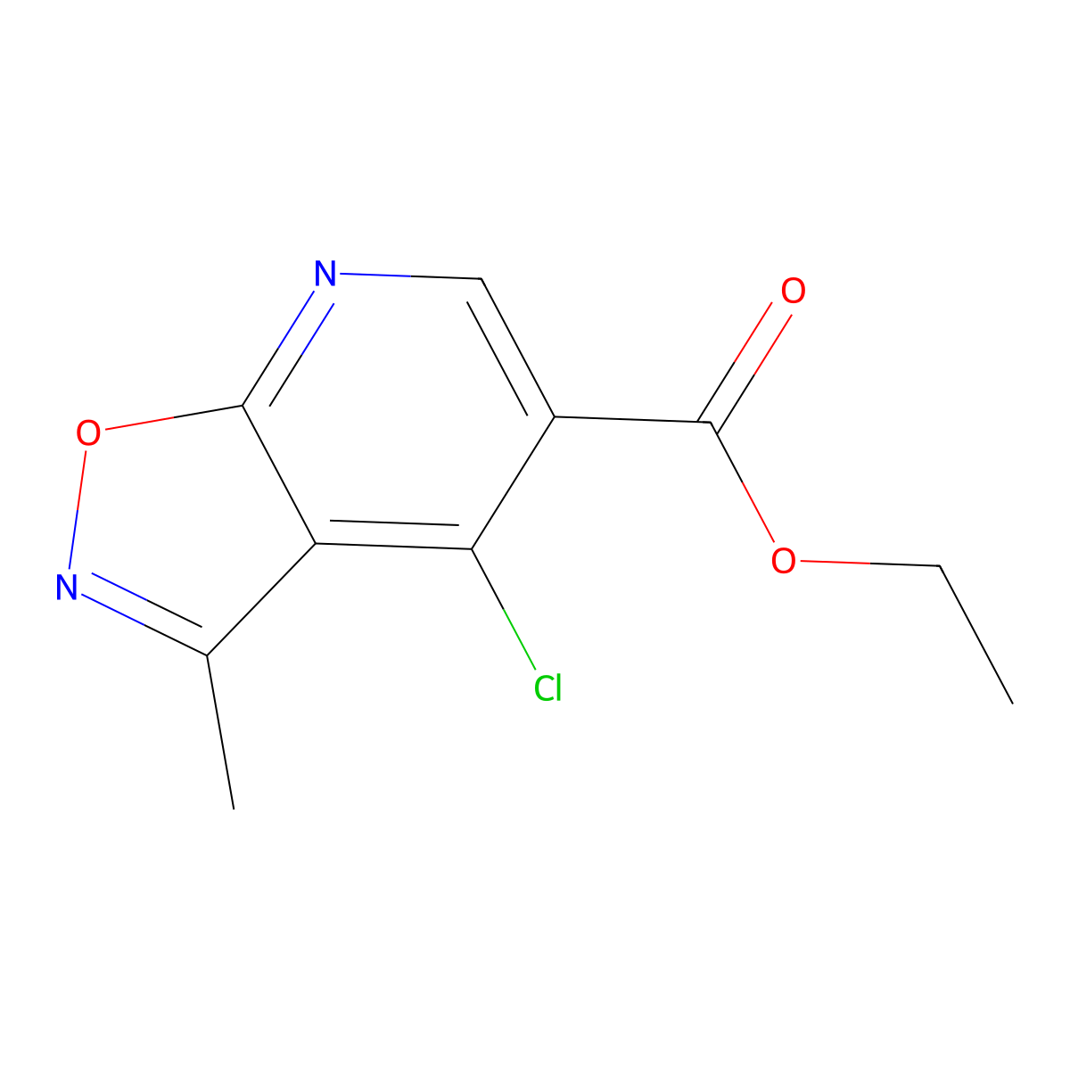 Ethyl 4-chloro-3-methylisoxazolo[5,4-b]pyridine-5-carboxylate molecular structure, CAS 39057-39-1