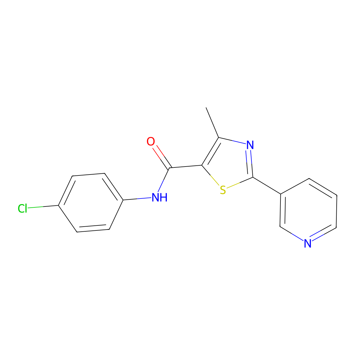 N-(4-chlorophenyl)-4-methyl-2-(3-pyridinyl)-1,3-thiazole-5-carboxamide molecular structure, CAS 39067-30-6