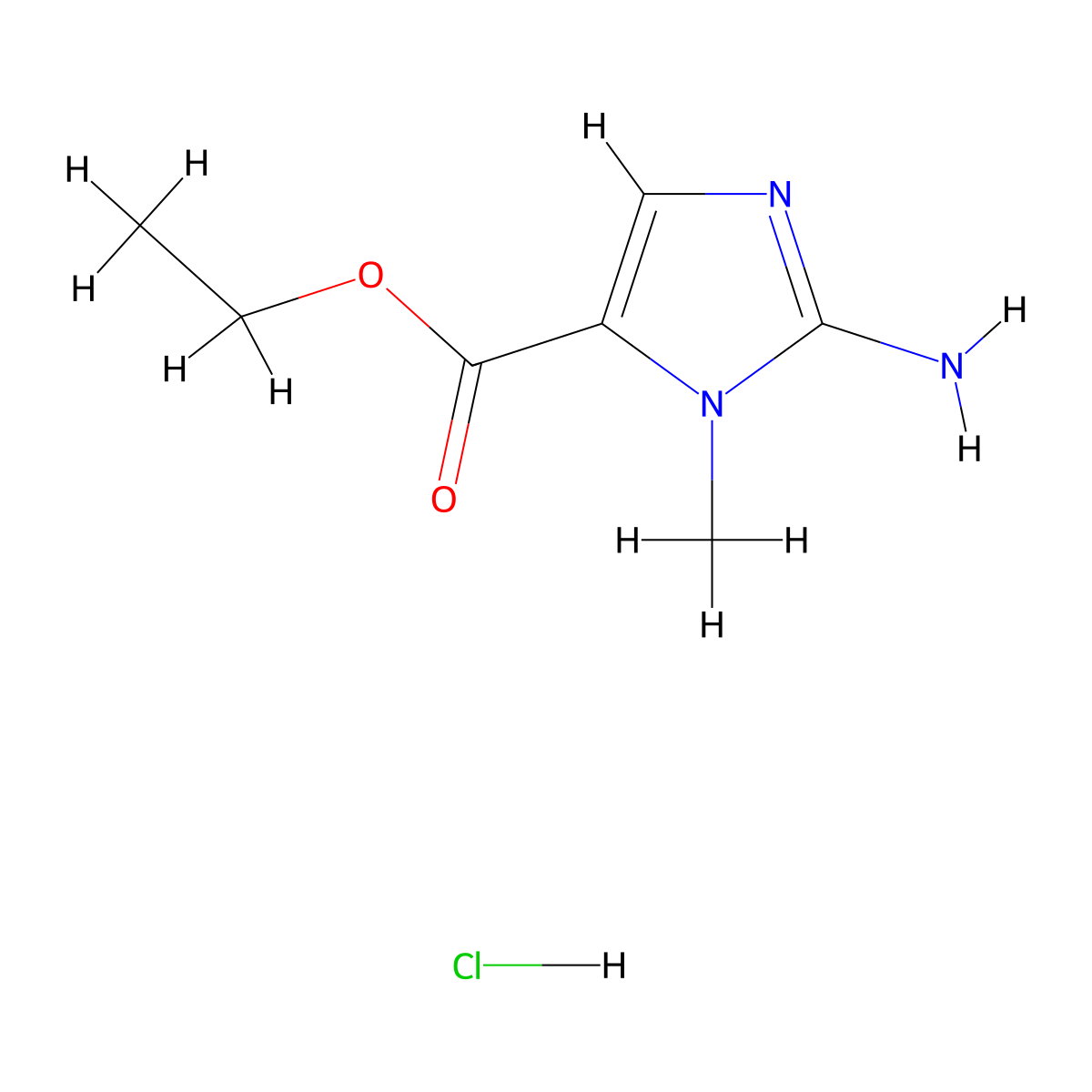 Ethyl 2-amino-1-methyl-1H-imidazole-5-carboxylate hydrochloride molecular structure, CAS 39070-12-7