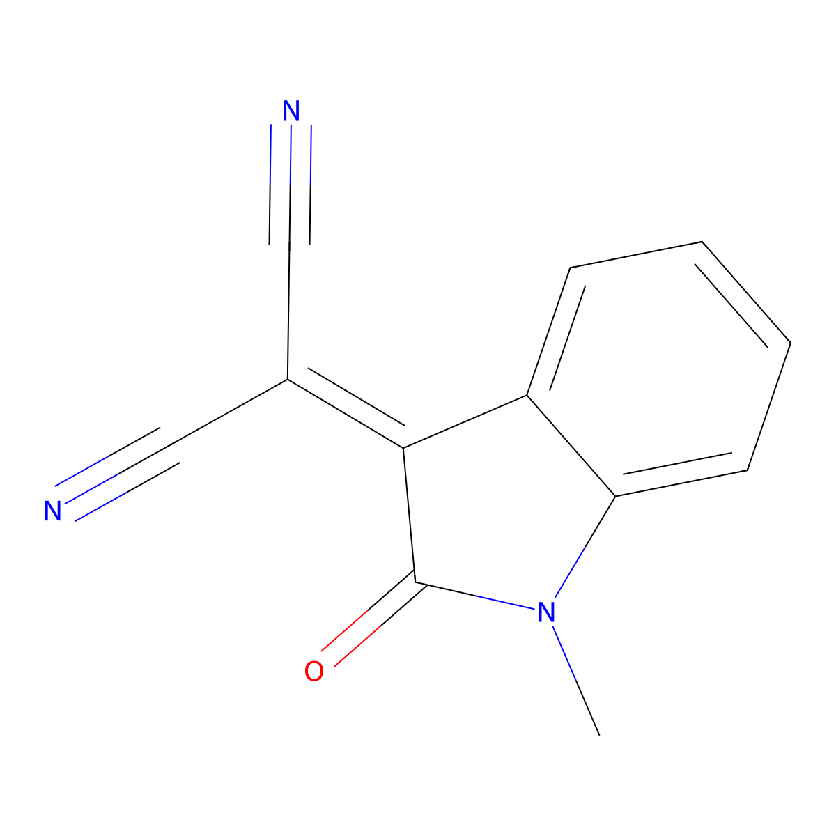 2-(1-Methyl-2-oxoindol-3-ylidene)propanedinitrile molecular structure, CAS 39081-26-0