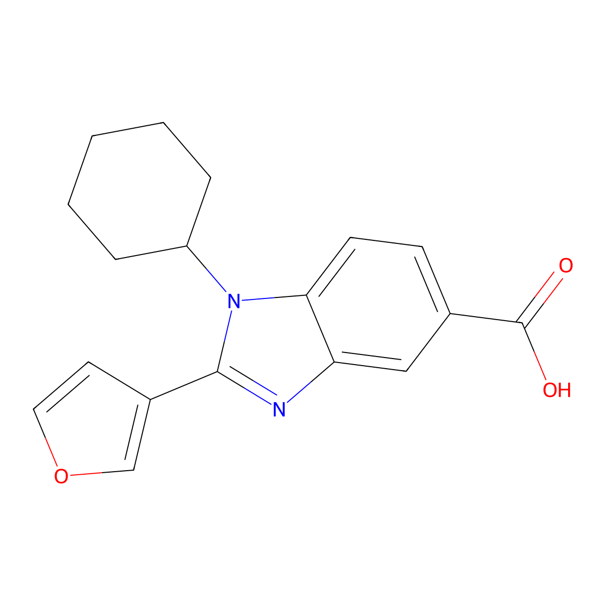 1-Cyclohexyl-2-(furan-3-yl)-1H-benzimidazole-5-carboxylic acid molecular structure, CAS 390811-95-7