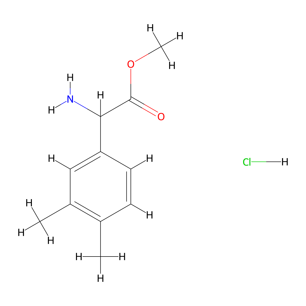 Methyl 2-amino-2-(3,4-dimethylphenyl)acetate hydrochloride molecular structure, CAS 390815-46-0