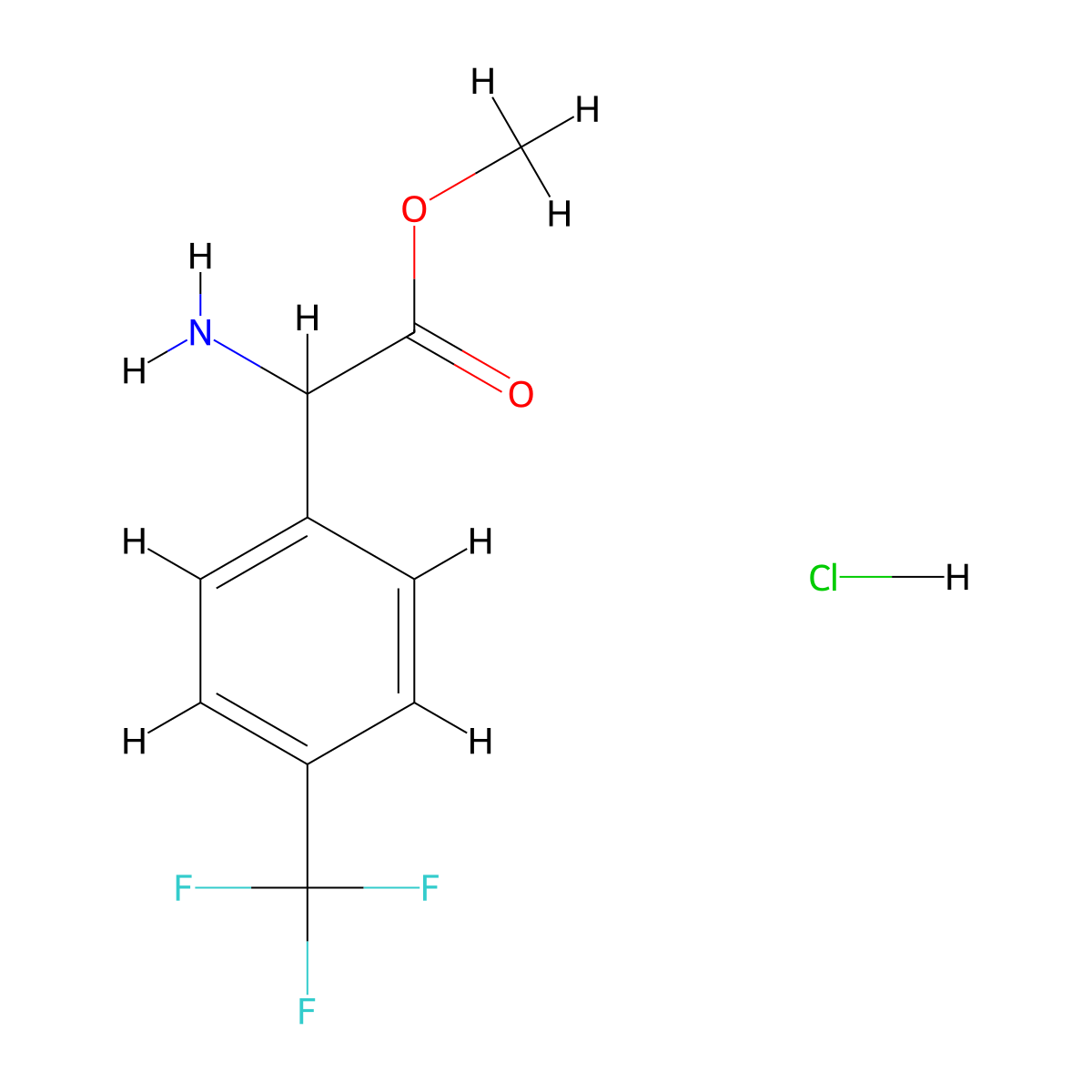 Methyl 2-amino-2-(4-(trifluoromethyl)phenyl)acetate hydrochloride molecular structure, CAS 390815-48-2