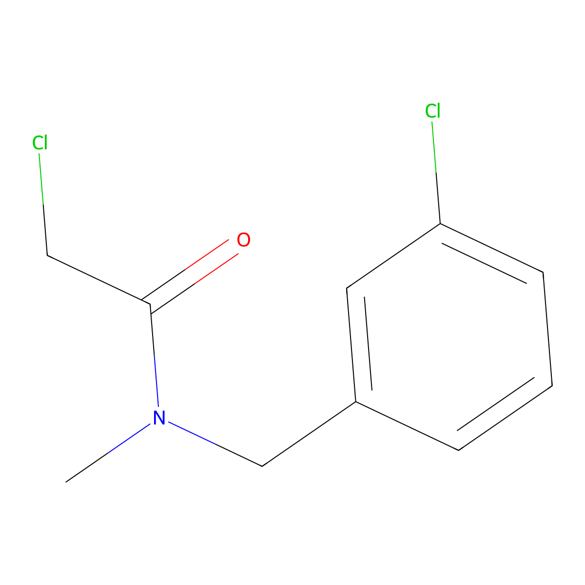 2-chloro-N-((3-chlorophenyl)methyl)-N-methylacetamide molecular structure, CAS 39086-64-1