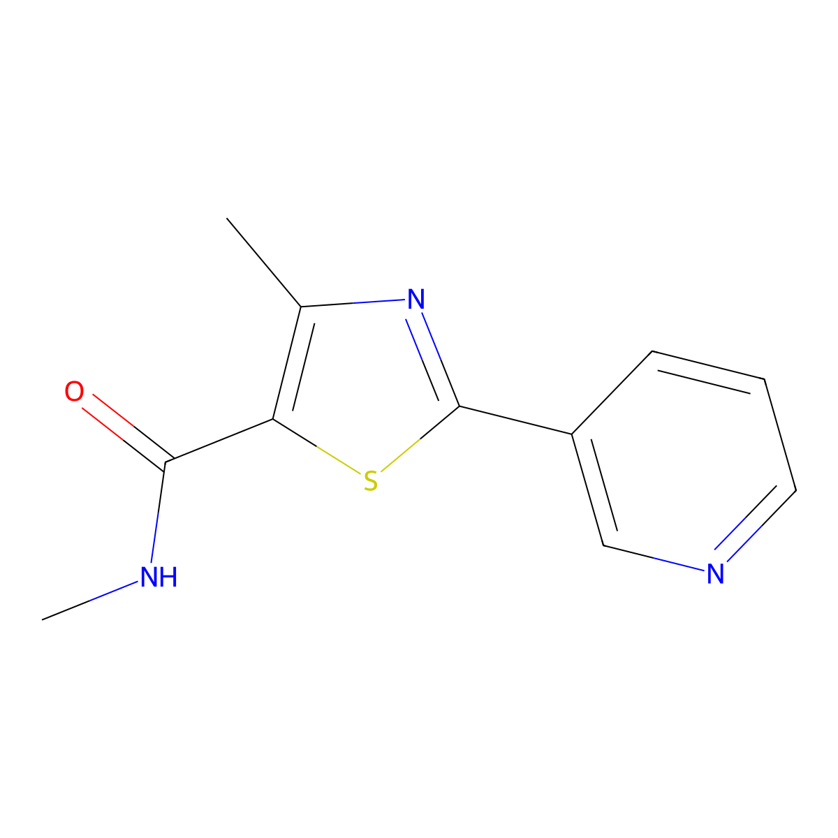 N,4-dimethyl-2-(pyridin-3-yl)-1,3-thiazole-5-carboxamide molecular structure, CAS 39091-16-2