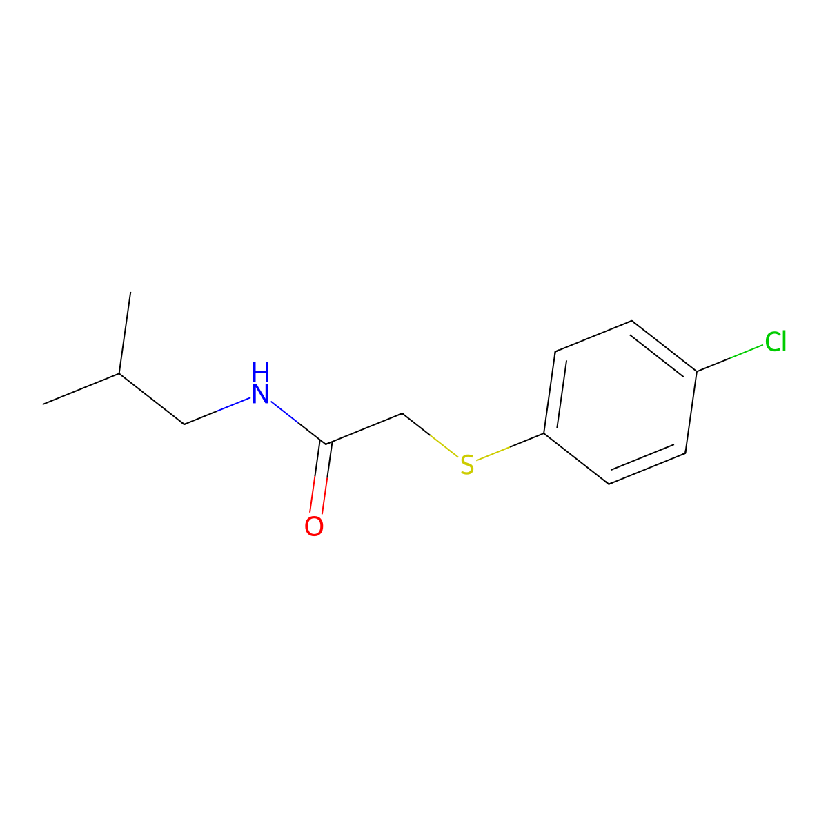 2-((4-chlorophenyl)thio)-N-isobutylacetamide molecular structure, CAS 39096-03-2