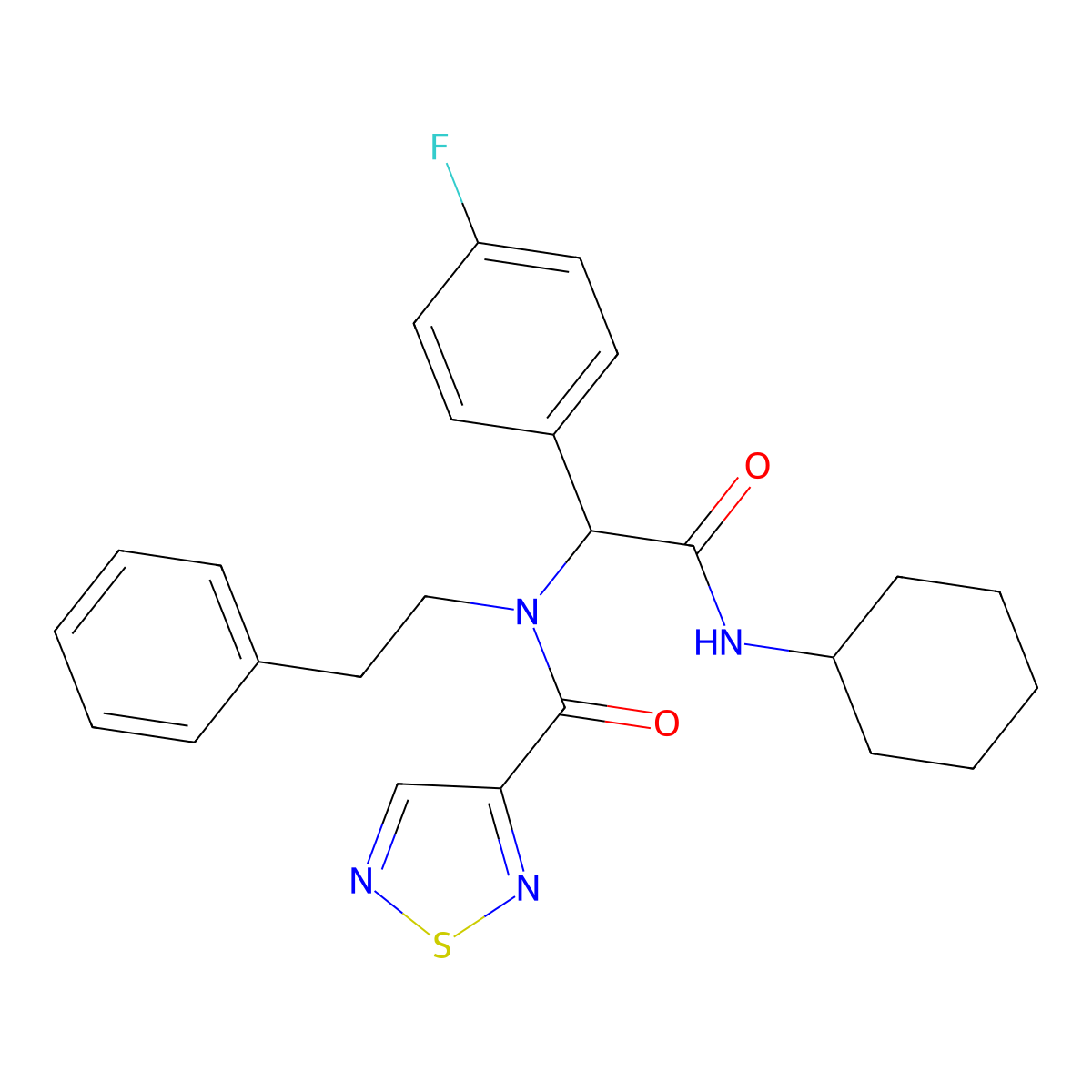 N-[2-(Cyclohexylamino)-1-(4-fluorophenyl)-2-oxoethyl]-N-(2-phenylethyl)-1,2,5-thiadiazole-3-carboxamide molecular structure, CAS 3912-04-7