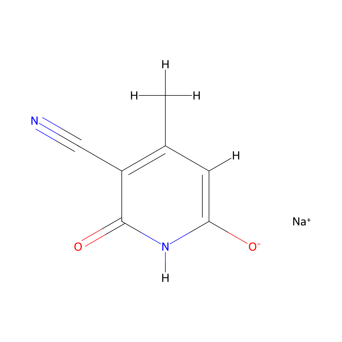 1,2-dihydro-6-hydroxy-4-methyl-2-oxonicotinonitrile, sodium salt molecular structure, CAS 39120-56-4