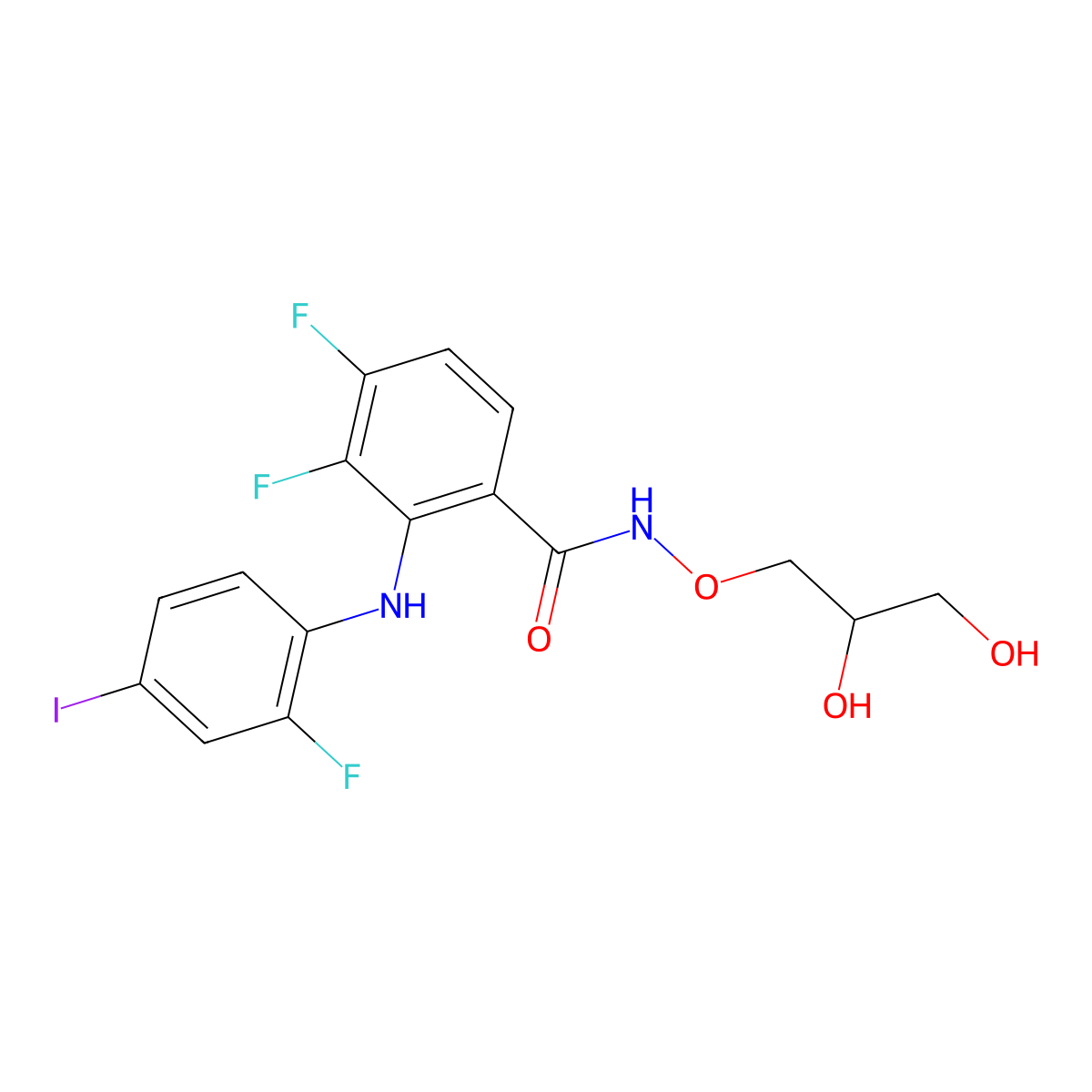 N-[(2S)-2,3-Dihydroxypropoxy]-3,4-difluoro-2-[(2-fluoro-4-iodophenyl)amino]benzamide molecular structure, CAS 391210-11-0