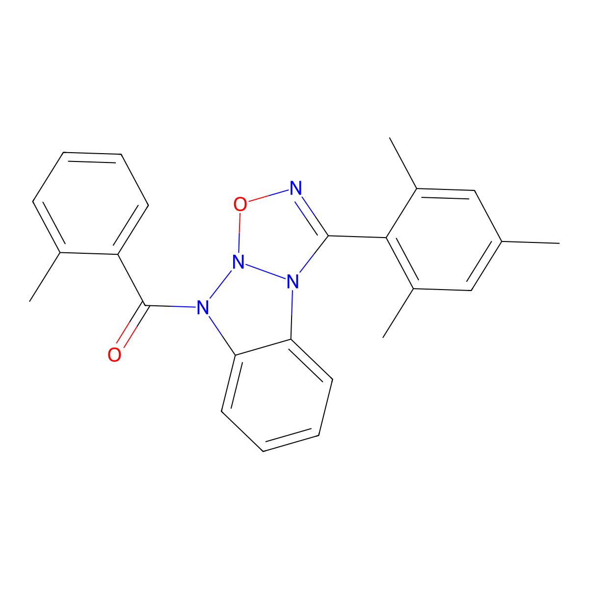7-(2-Methylbenzoyl)-3-(2,4,6-trimethylphenyl)-5-oxa-2,4,6,7-tetraazatricyclo[6.4.0.0^{2,6}]dodeca-1(8),3,9,11-tetraene molecular structure, CAS 391218-34-1