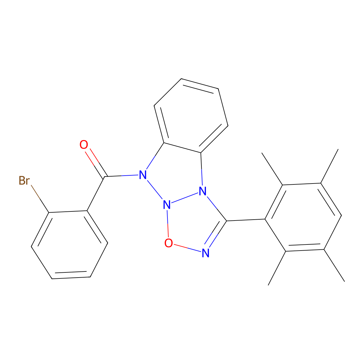 (2-bromophenyl)(3-(2,3,5,6-tetramethylphenyl)-9H-benzo[4,5][1,2,3]triazolo[2,1-b][1,2,3,5]oxatriazol-9-yl)methanone molecular structure, CAS 391218-41-0
