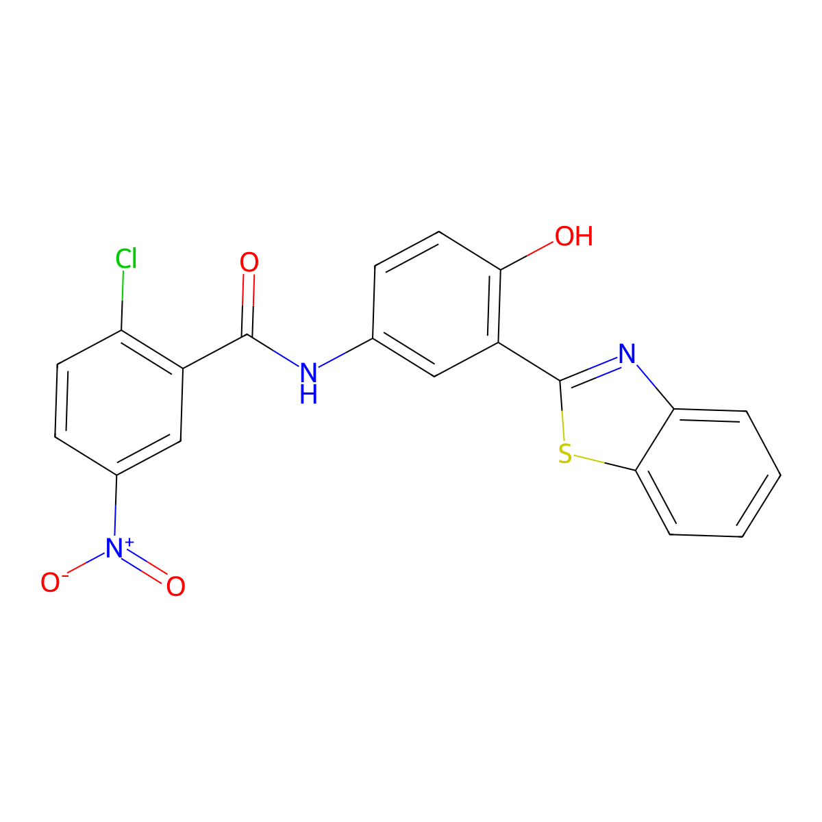 N-(3-(benzo[d]thiazol-2-yl)-4-hydroxyphenyl)-2-chloro-5-nitrobenzamide molecular structure, CAS 391218-47-6