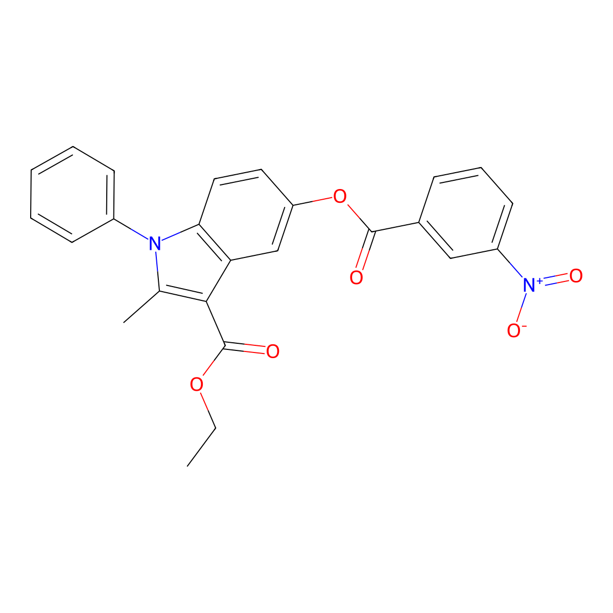ethyl 2-methyl-5-((3-nitrobenzoyl)oxy)-1-phenyl-1H-indole-3-carboxylate molecular structure, CAS 391218-79-4