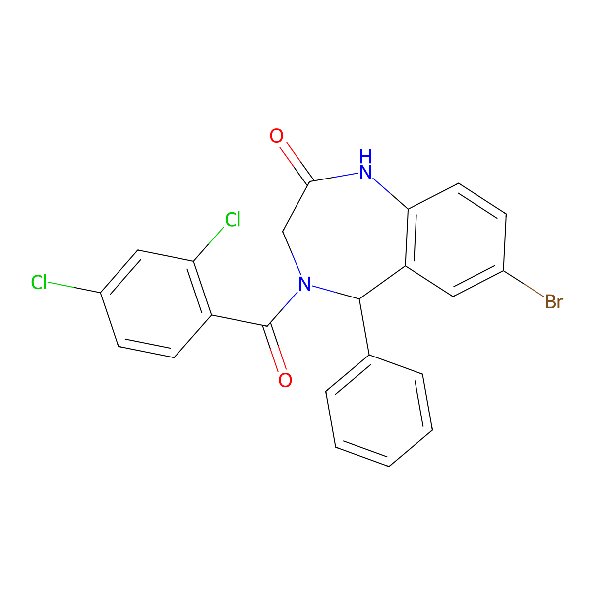 7-bromo-4-(2,4-dichlorobenzoyl)-5-phenyl-4,5-dihydro-1H-benzo[e][1,4]diazepin-2(3H)-one molecular structure, CAS 391218-98-7