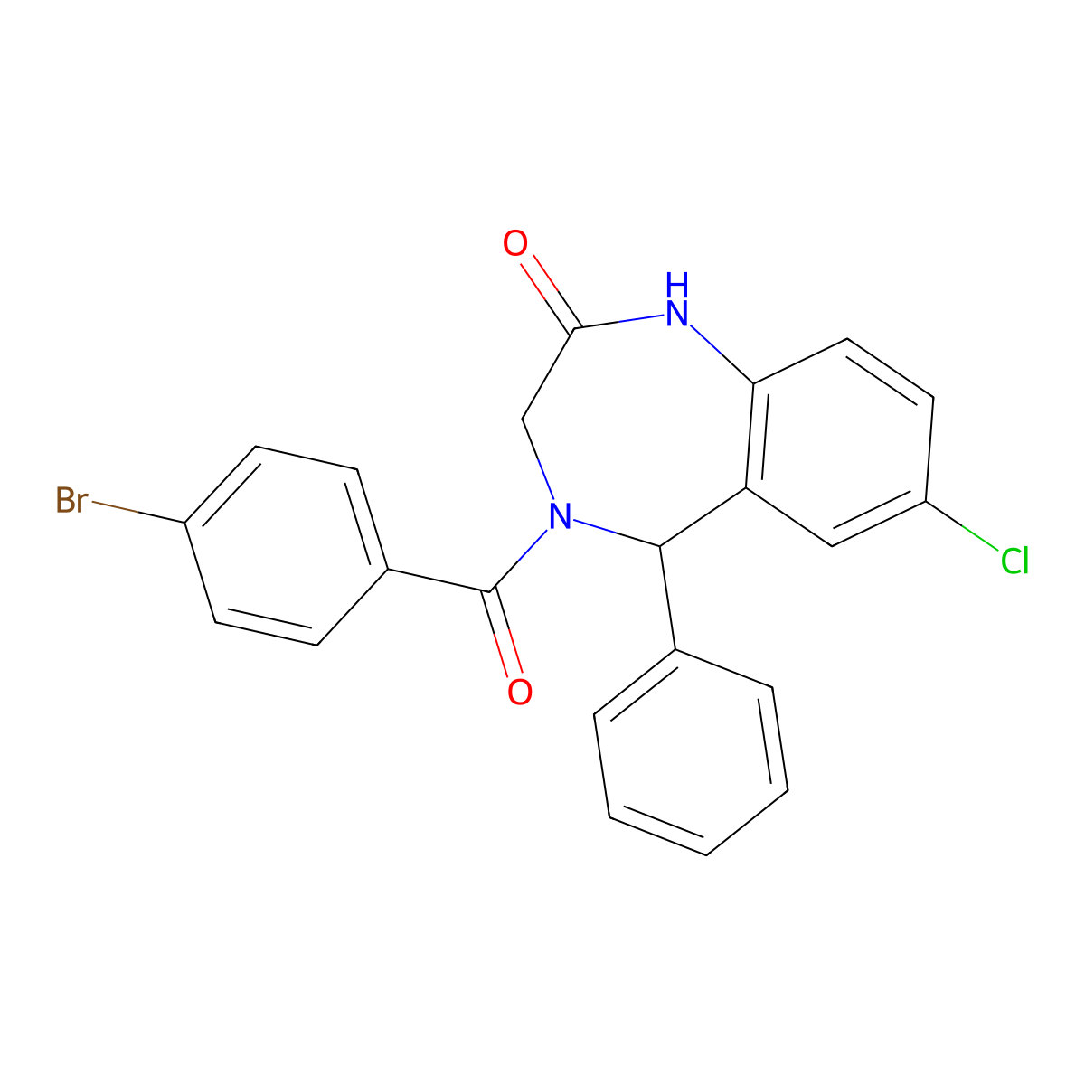 4-(4-bromobenzoyl)-7-chloro-5-phenyl-4,5-dihydro-1H-benzo[e][1,4]diazepin-2(3H)-one molecular structure, CAS 391219-03-7