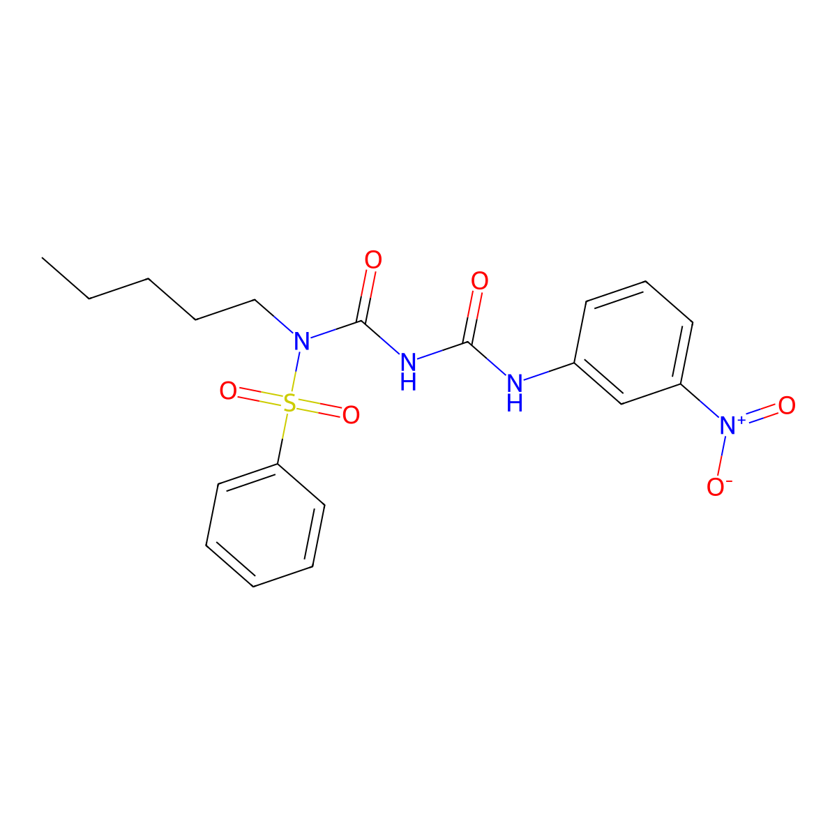 N-(((3-nitrophenyl)carbamoyl)carbamoyl)-N-pentylbenzenesulfonamide molecular structure, CAS 391219-80-0