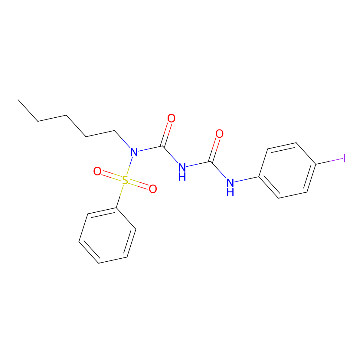 N-(((4-iodophenyl)carbamoyl)carbamoyl)-N-pentylbenzenesulfonamide molecular structure, CAS 391219-81-1