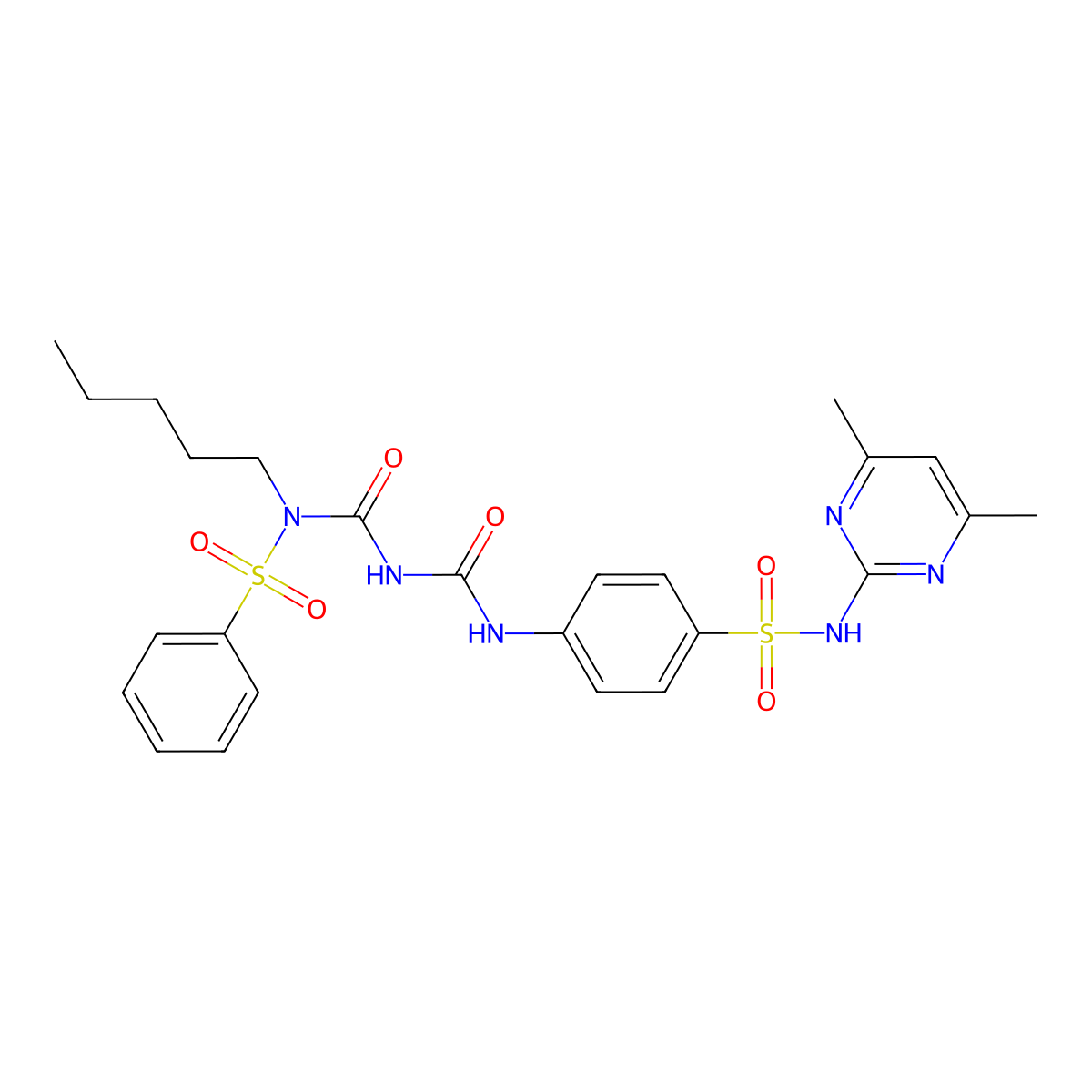 N-(((4-(N-(4,6-dimethylpyrimidin-2-yl)sulfamoyl)phenyl)carbamoyl)carbamoyl)-N-pentylbenzenesulfonamide molecular structure, CAS 391219-82-2