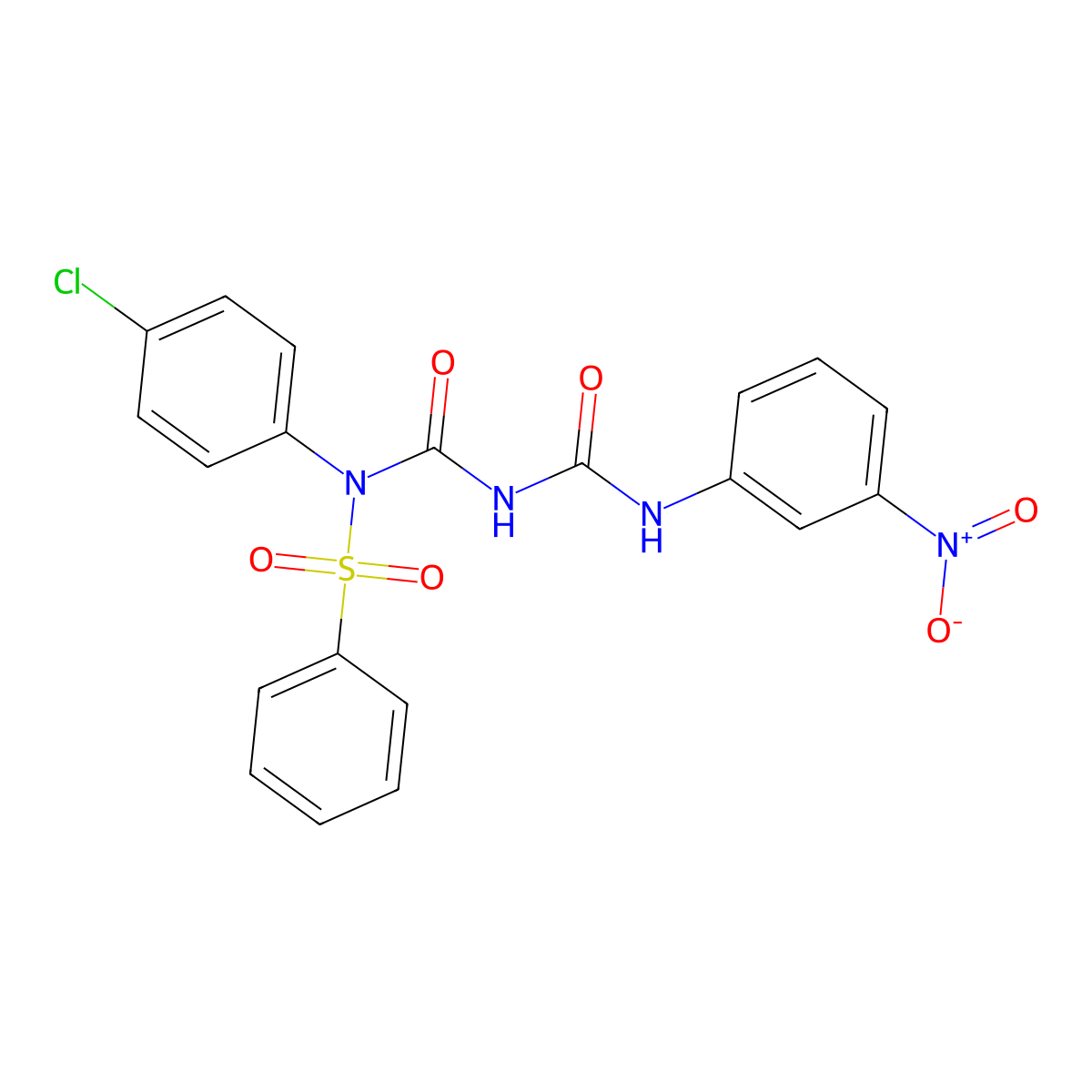 N-(4-chlorophenyl)-N-(((3-nitrophenyl)carbamoyl)carbamoyl)benzenesulfonamide molecular structure, CAS 391219-94-6