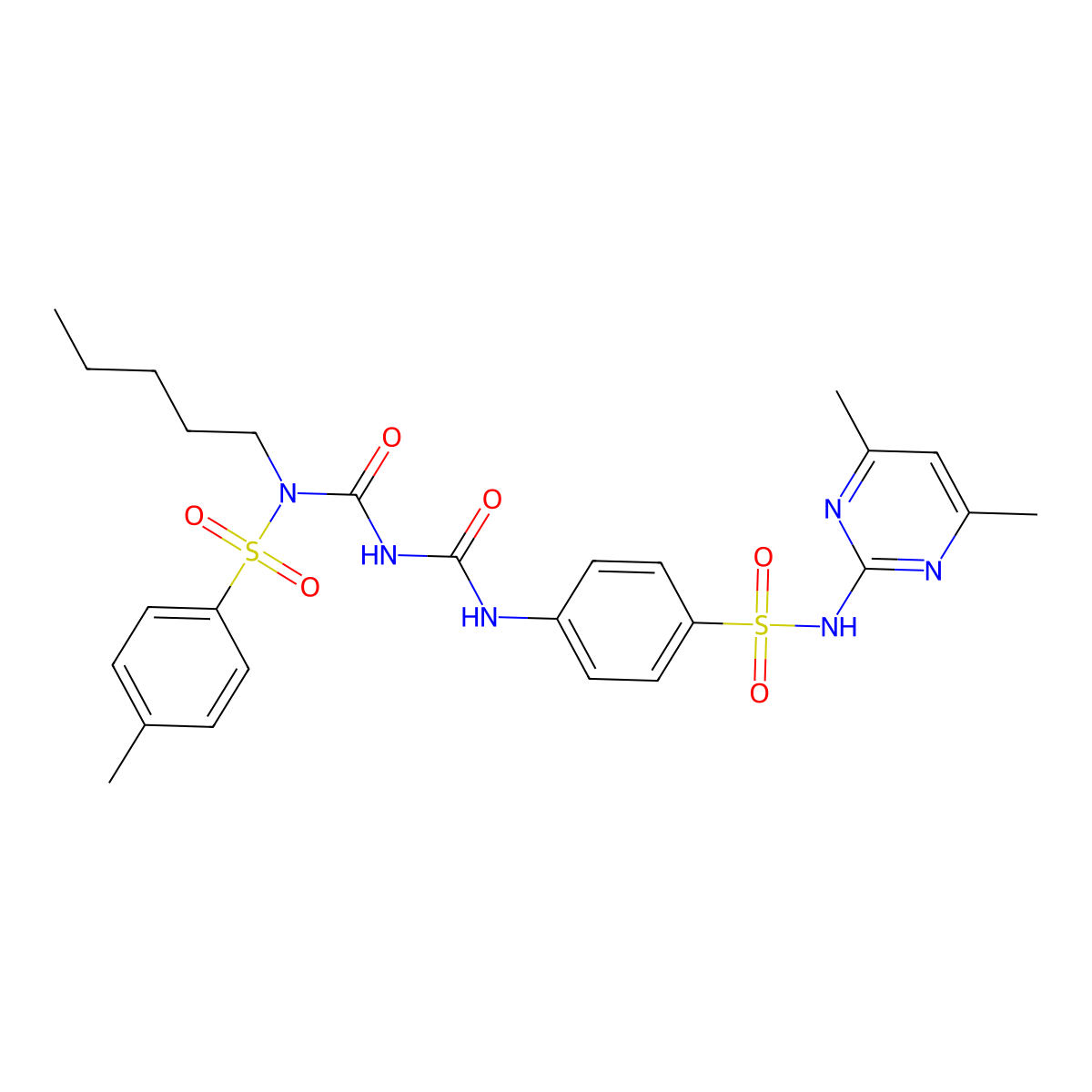 N-(((4-(N-(4,6-dimethylpyrimidin-2-yl)sulfamoyl)phenyl)carbamoyl)carbamoyl)-4-methyl-N-pentylbenzenesulfonamide molecular structure, CAS 391219-99-1