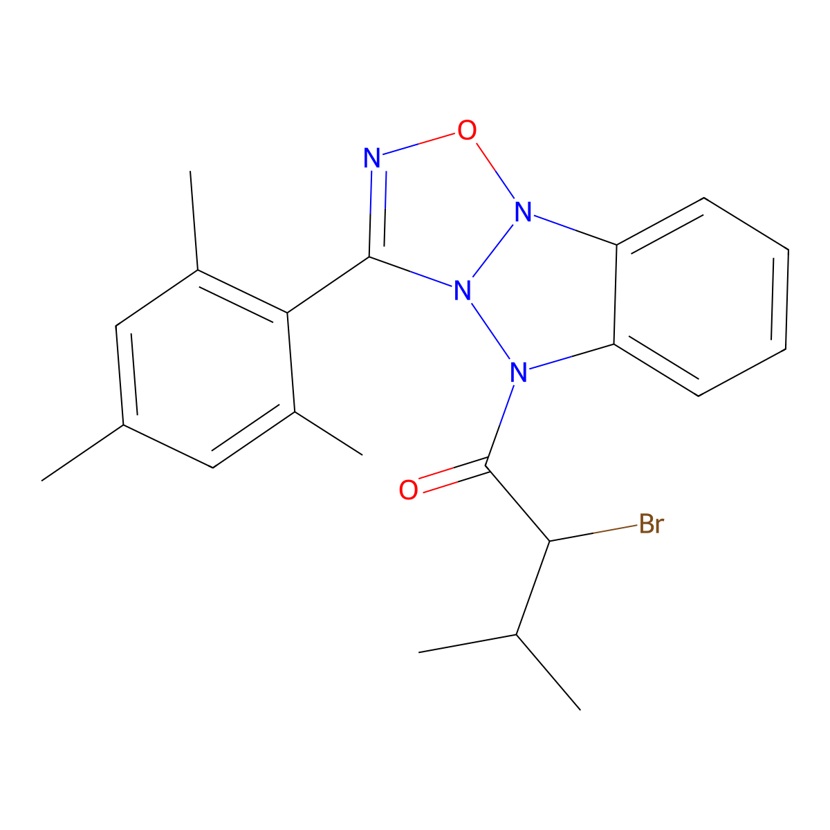 2-Bromo-3-methyl-1-[3-(2,4,6-trimethylphenyl)-[1,2,3,5]oxatriazolo[3,2-b]benzotriazol-5-yl]butan-1-one molecular structure, CAS 391220-31-8