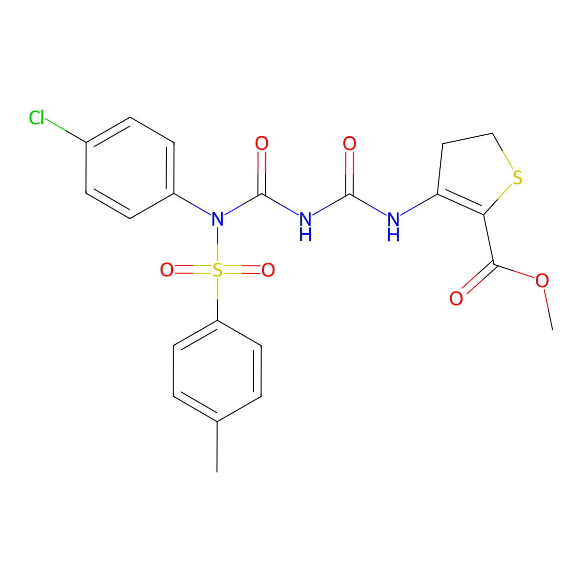 Methyl 3-(3-((4-chlorophenyl)(tosyl)carbamoyl)ureido)-4,5-dihydrothiophene-2-carboxylate molecular structure, CAS 391220-69-2