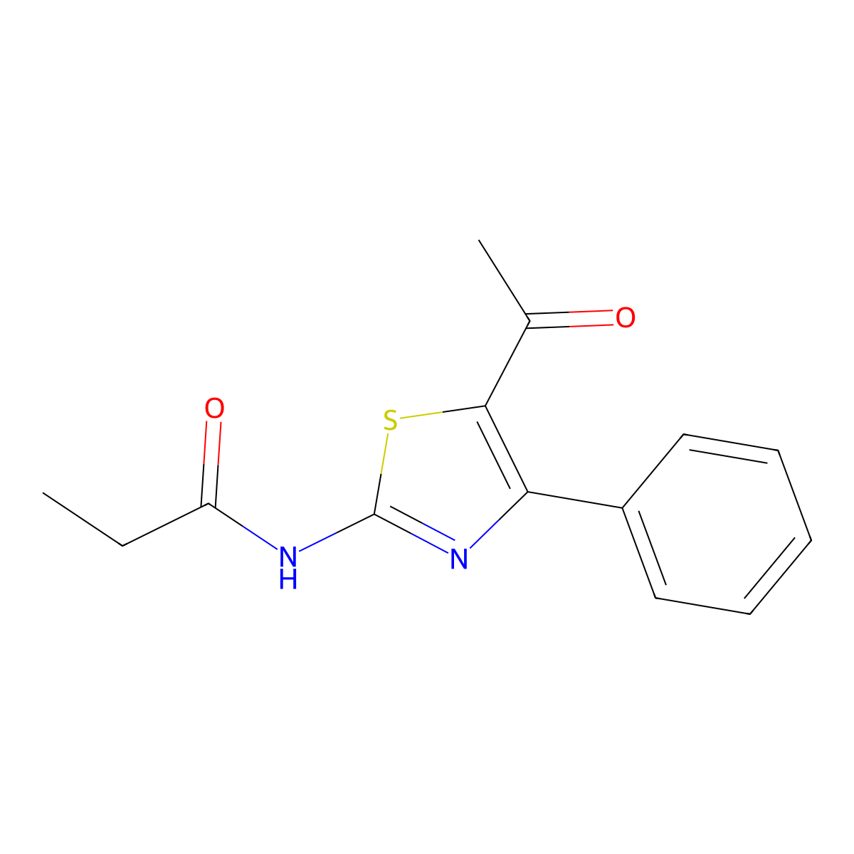 N-(5-acetyl-4-phenylthiazol-2-yl)propionamide molecular structure, CAS 391221-22-0