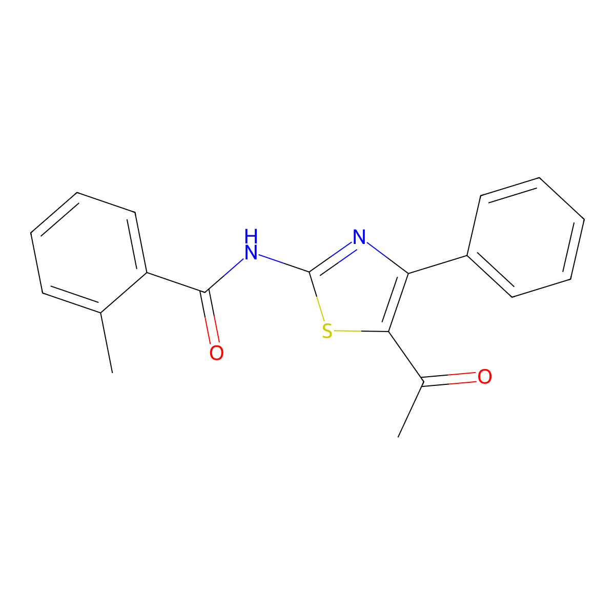 N-(5-acetyl-4-phenylthiazol-2-yl)-2-methylbenzamide molecular structure, CAS 391221-30-0