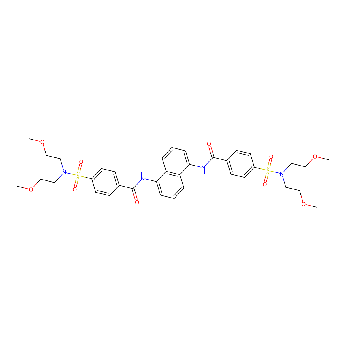 4-[bis(2-methoxyethyl)sulfamoyl]-N-[5-[[4-[bis(2-methoxyethyl)sulfamoyl]benzoyl]amino]naphthalen-1-yl]benzamide molecular structure, CAS 391221-54-8