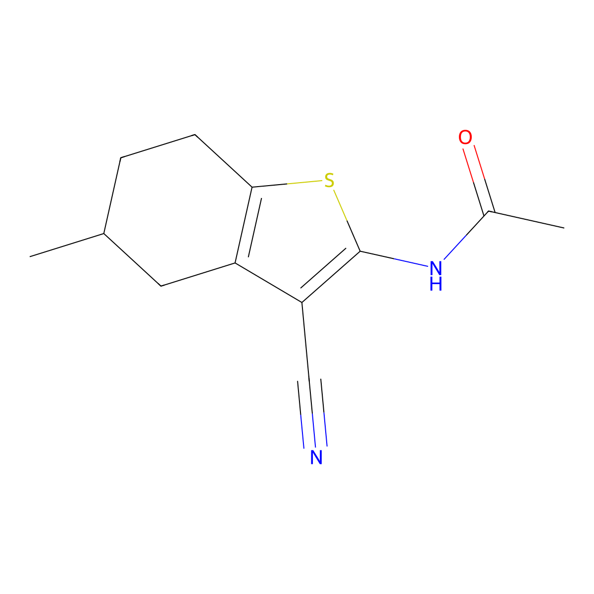N-(3-cyano-5-methyl-4,5,6,7-tetrahydro-1-benzothiophen-2-yl)acetamide molecular structure, CAS 391221-57-1