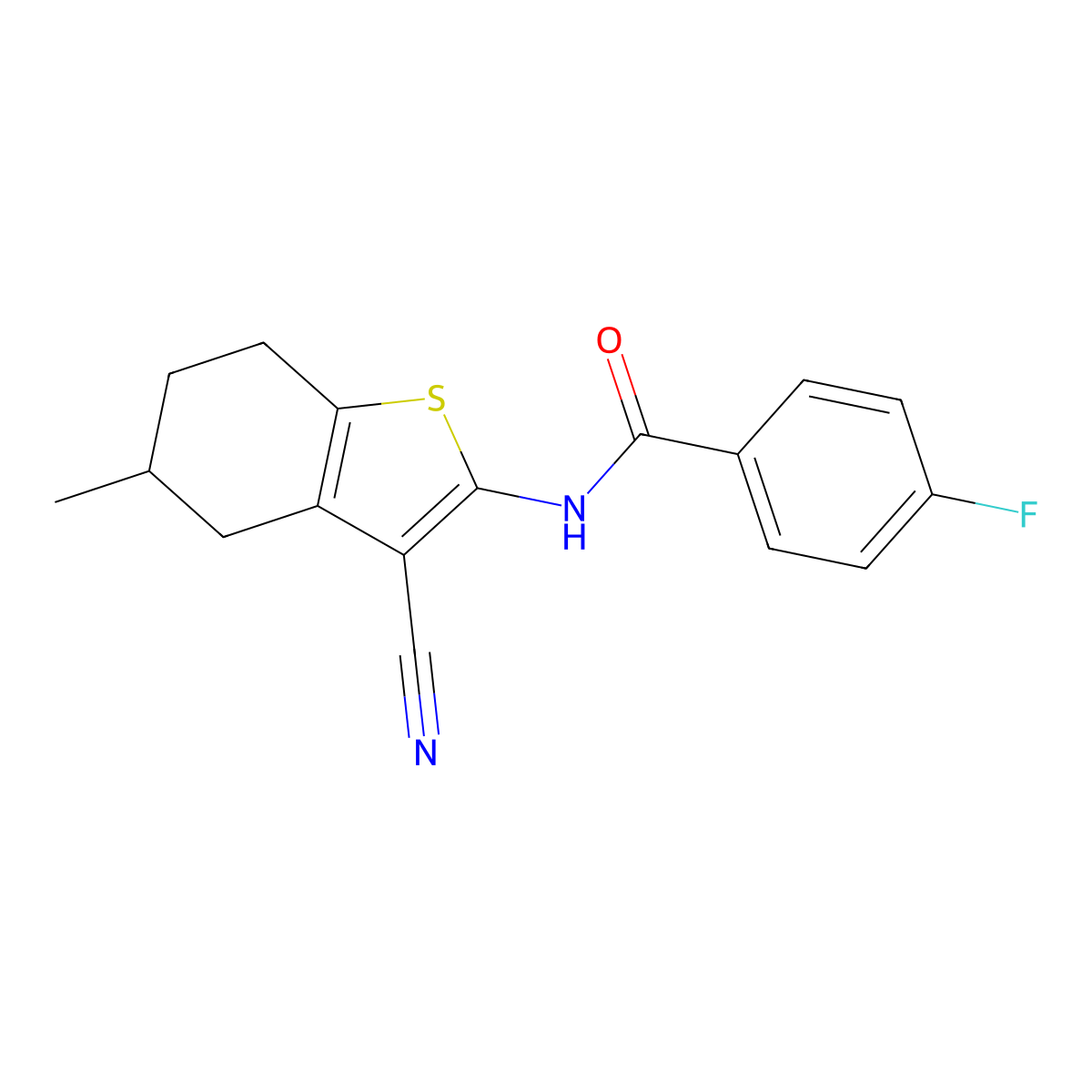 N-(3-cyano-5-methyl-4,5,6,7-tetrahydro-1-benzothiophen-2-yl)-4-fluorobenzamide molecular structure, CAS 391221-59-3