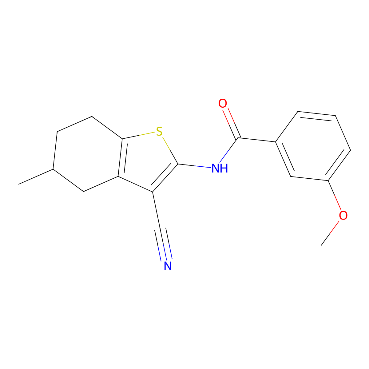 N-(3-cyano-5-methyl-4,5,6,7-tetrahydro-1-benzothiophen-2-yl)-3-methoxybenzamide molecular structure, CAS 391221-60-6