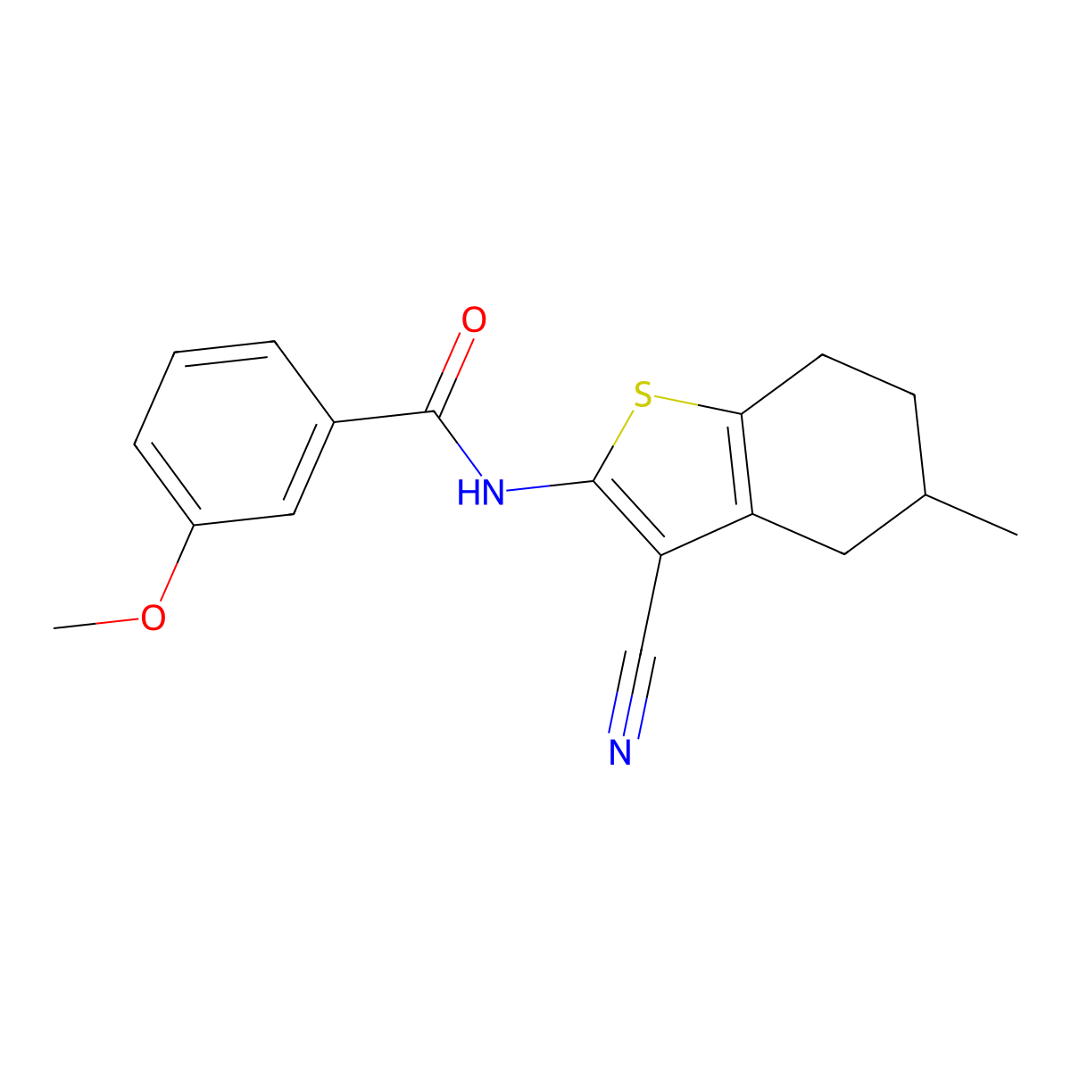 N-(3-cyano-5-methyl-4,5,6,7-tetrahydro-1-benzothiophen-2-yl)-3-methoxybenzamide molecular structure, CAS 391221-60-6