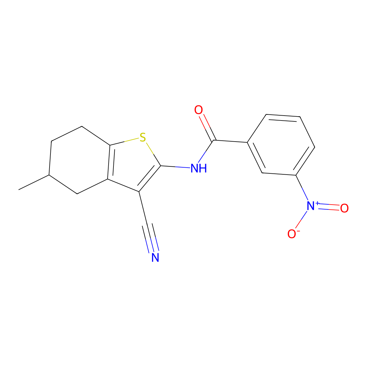 N-(3-cyano-5-methyl-4,5,6,7-tetrahydro-1-benzothiophen-2-yl)-3-nitrobenzamide molecular structure, CAS 391221-66-2