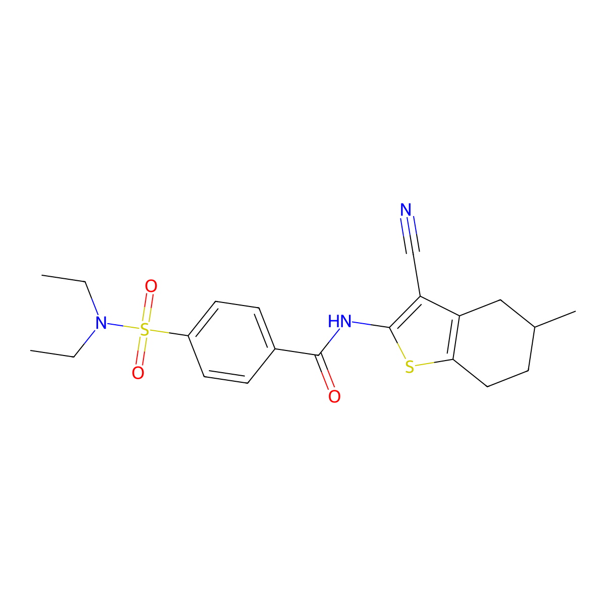 N-(3-cyano-5-methyl-4,5,6,7-tetrahydro-1-benzothiophen-2-yl)-4-(diethylsulfamoyl)benzamide molecular structure, CAS 391221-68-4