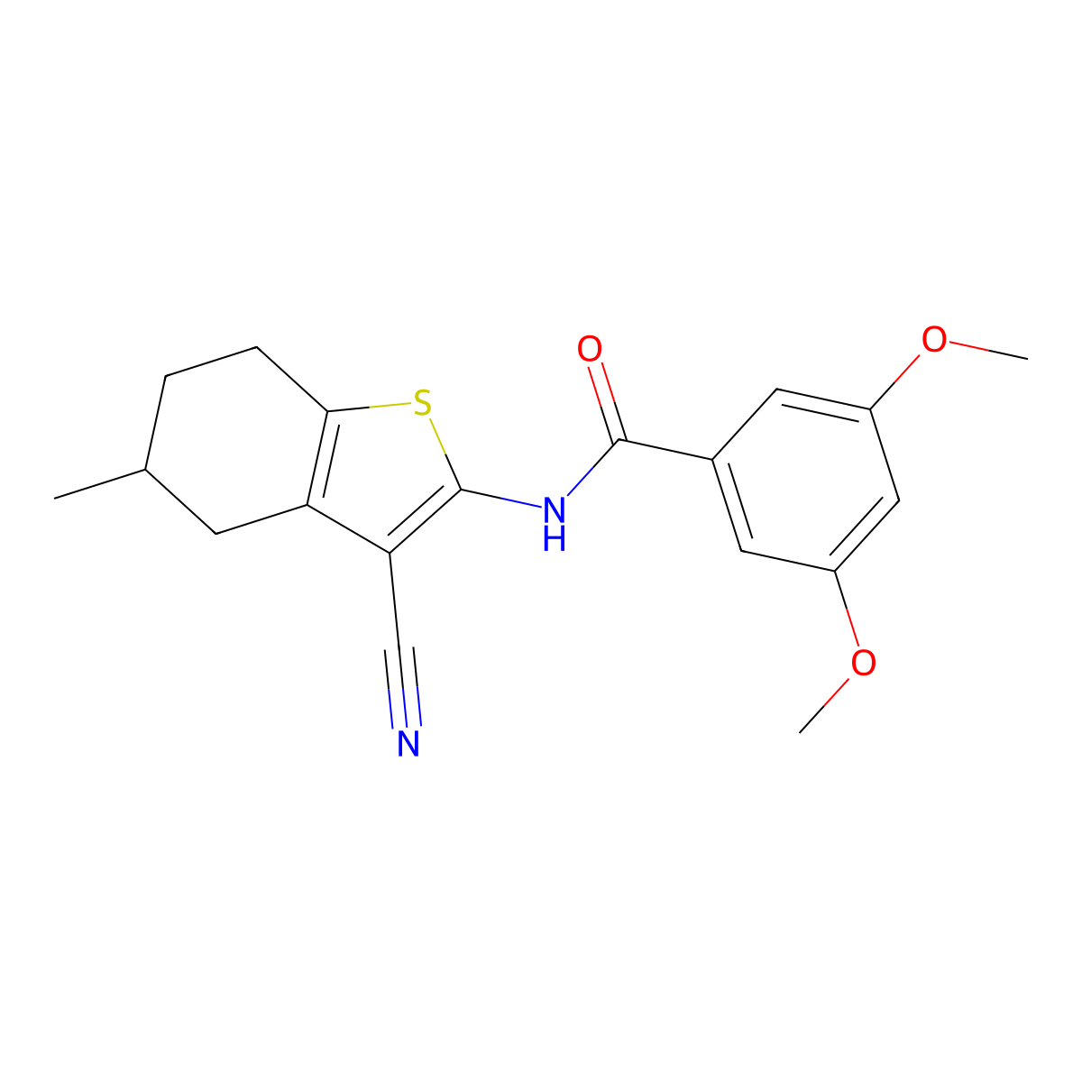 N-(3-cyano-5-methyl-4,5,6,7-tetrahydro-1-benzothiophen-2-yl)-3,5-dimethoxybenzamide molecular structure, CAS 391221-69-5