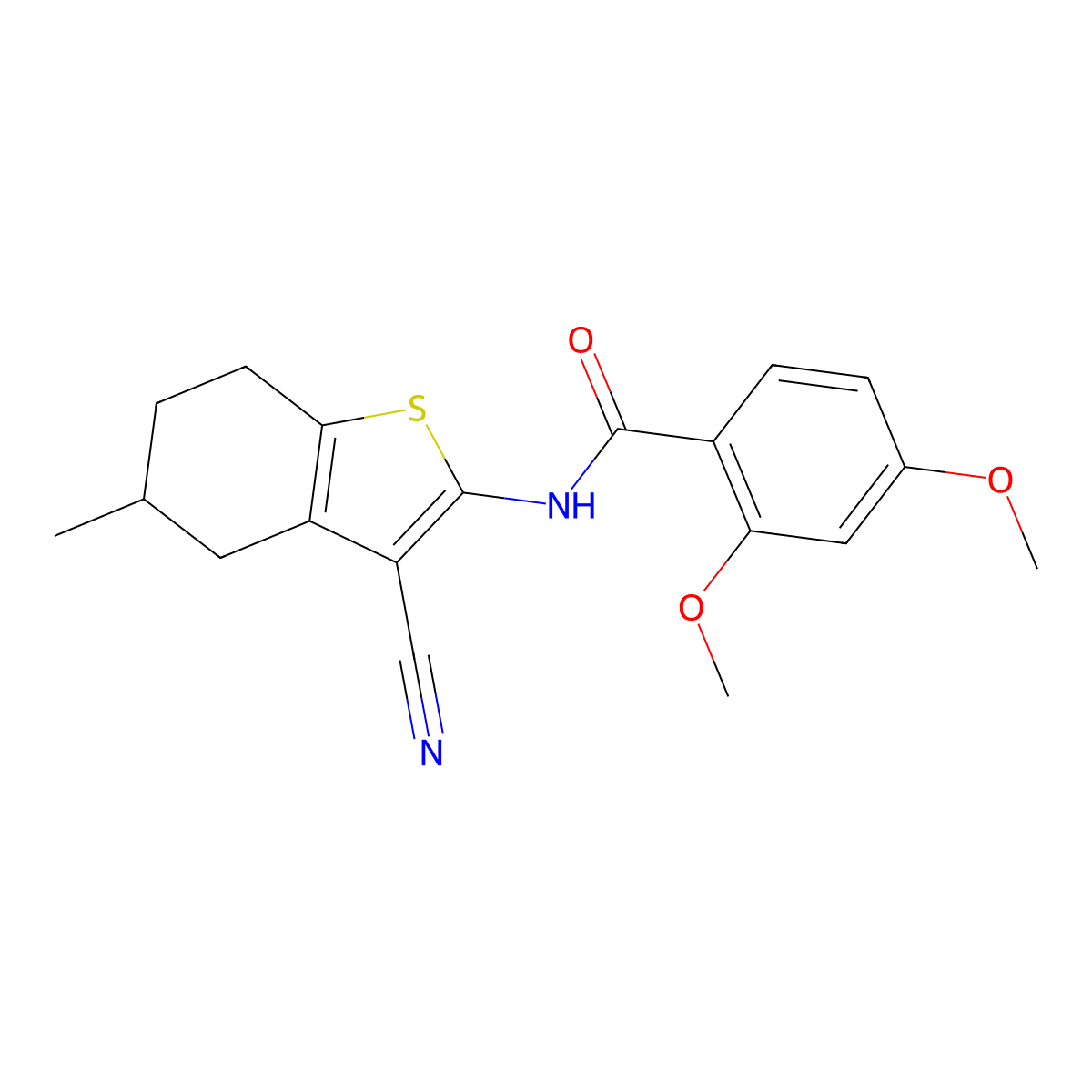 N-(3-cyano-5-methyl-4,5,6,7-tetrahydro-1-benzothiophen-2-yl)-2,4-dimethoxybenzamide molecular structure, CAS 391221-70-8
