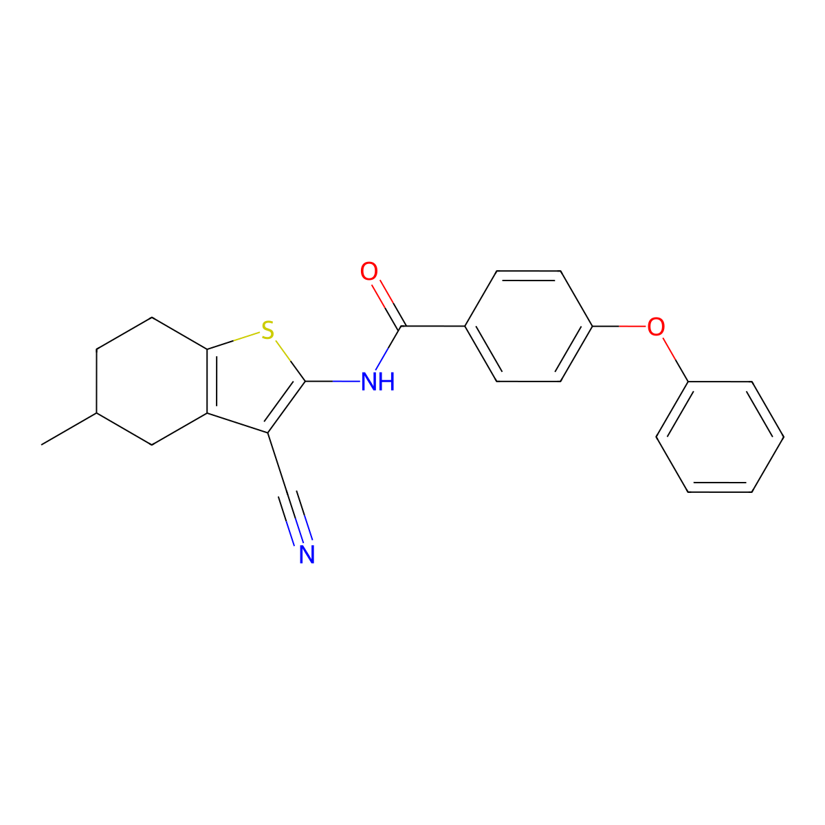 N-(3-cyano-5-methyl-4,5,6,7-tetrahydro-1-benzothiophen-2-yl)-4-phenoxybenzamide molecular structure, CAS 391221-72-0