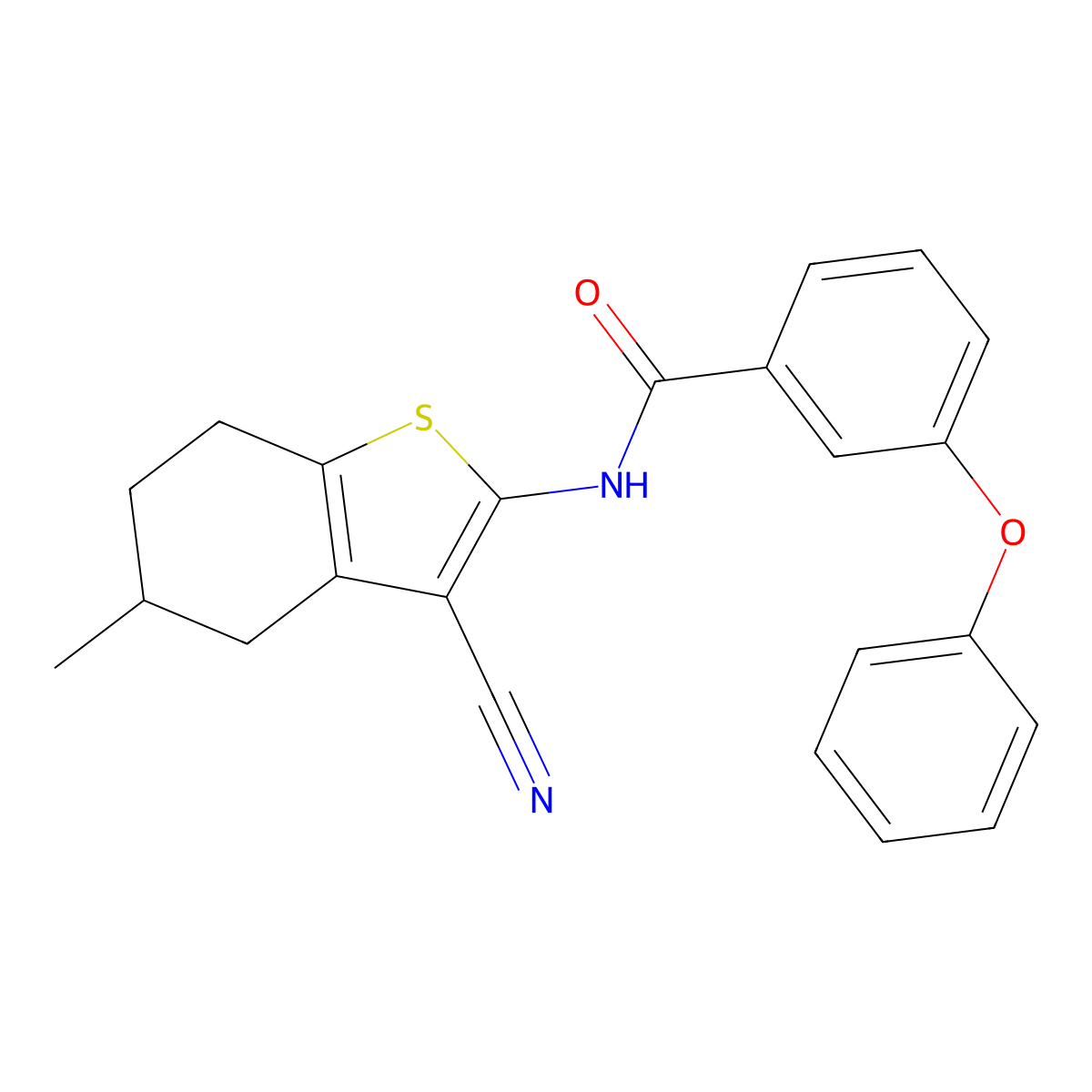 N-(3-cyano-5-methyl-4,5,6,7-tetrahydro-1-benzothiophen-2-yl)-3-phenoxybenzamide molecular structure, CAS 391221-73-1
