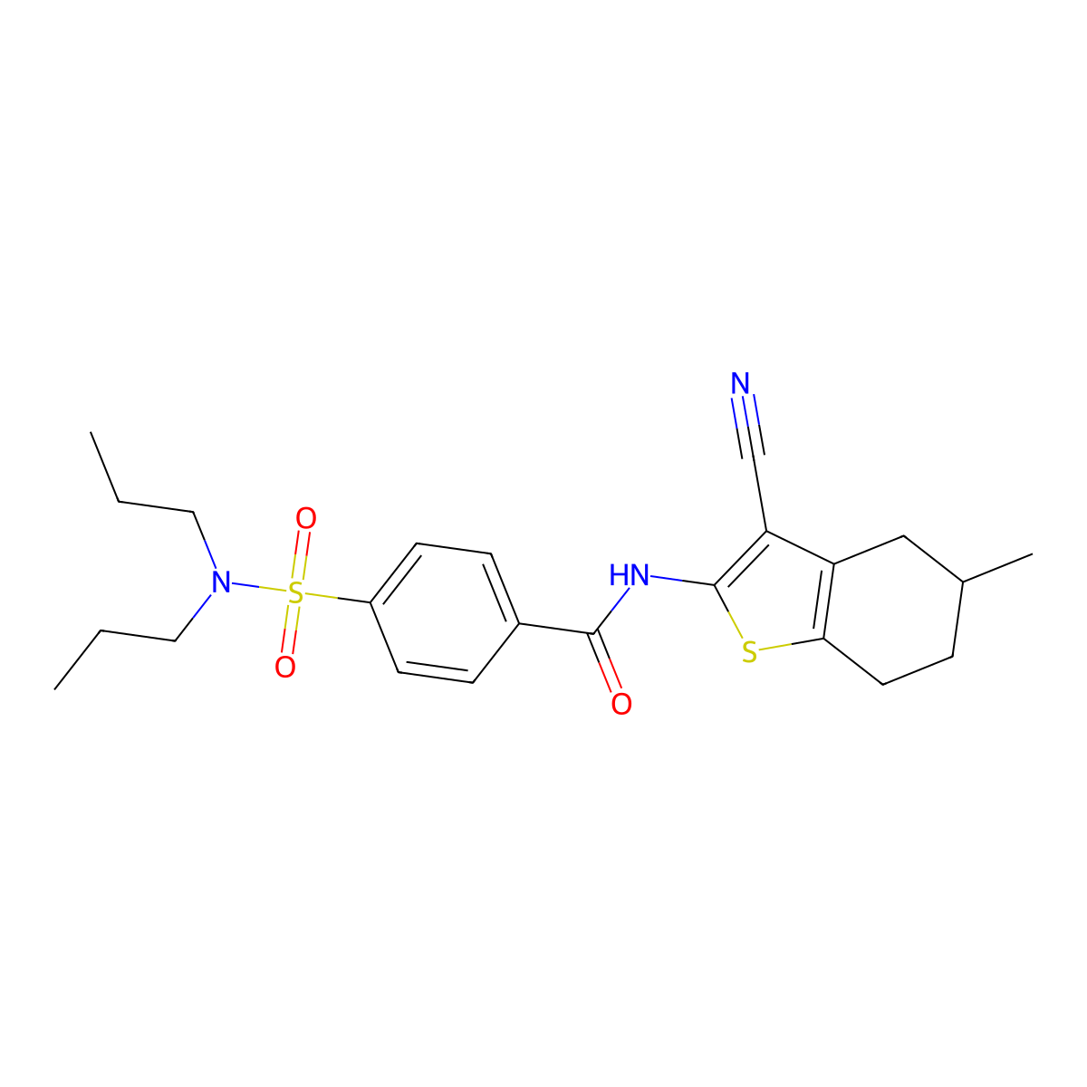 N-(3-cyano-5-methyl-4,5,6,7-tetrahydro-1-benzothiophen-2-yl)-4-(dipropylsulfamoyl)benzamide molecular structure, CAS 391221-74-2
