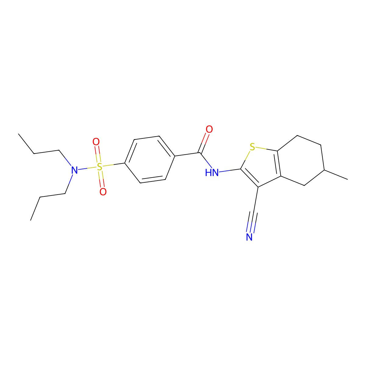 N-(3-cyano-5-methyl-4,5,6,7-tetrahydro-1-benzothiophen-2-yl)-4-(dipropylsulfamoyl)benzamide molecular structure, CAS 391221-74-2