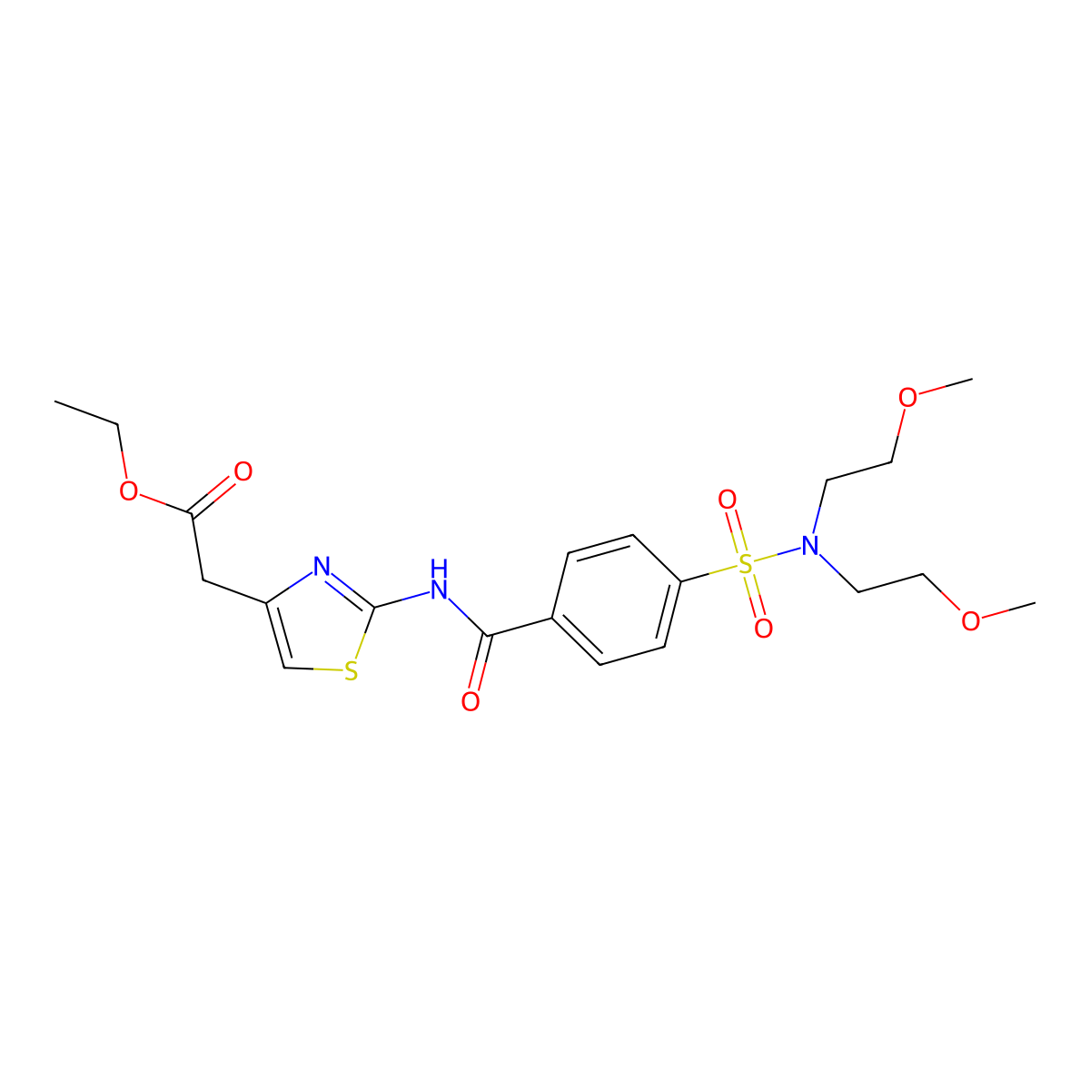 Ethyl 2-[2-[[4-[bis(2-methoxyethyl)sulfamoyl]benzoyl]amino]-1,3-thiazol-4-yl]acetate molecular structure, CAS 391221-75-3