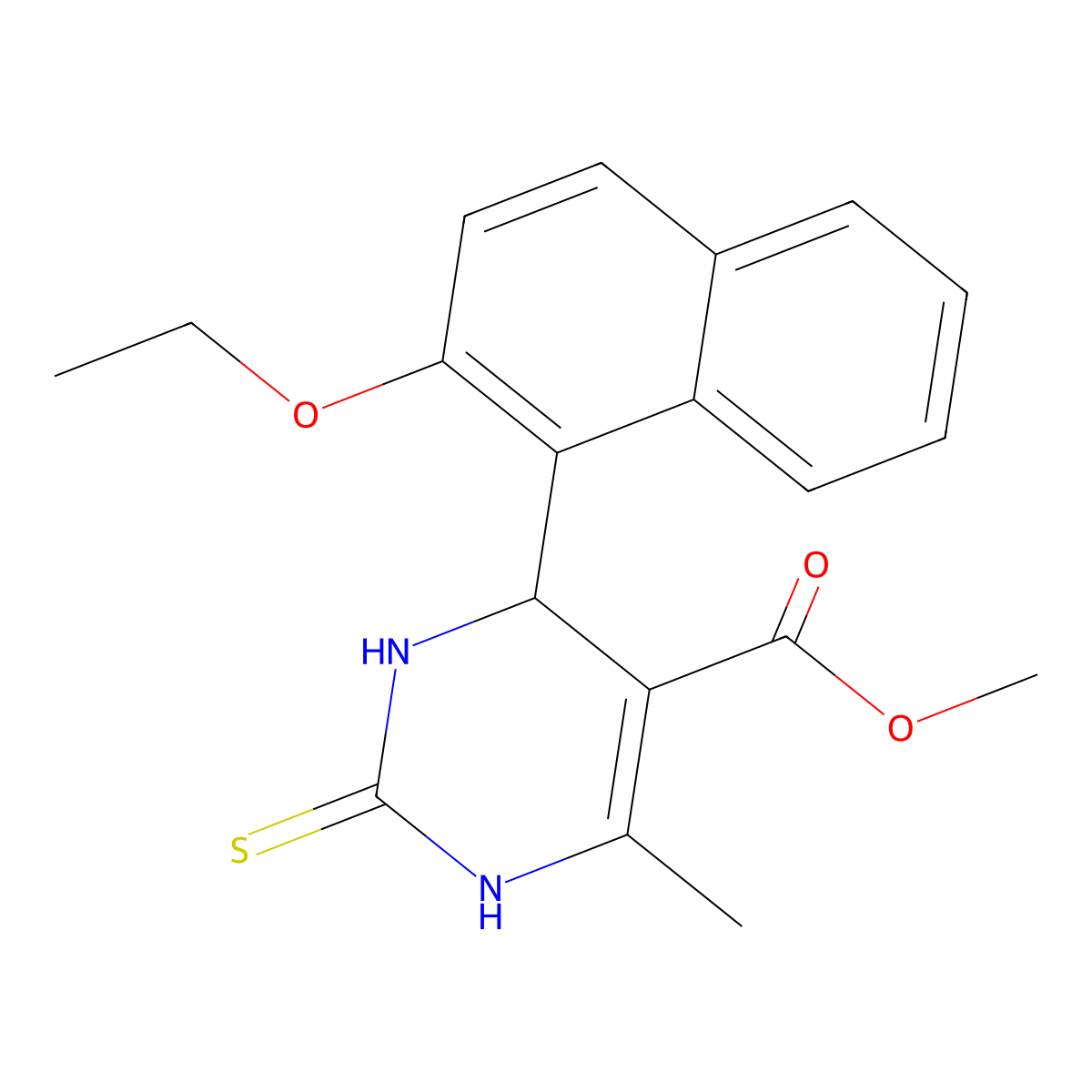 Methyl 4-(2-ethoxynaphthalen-1-yl)-6-methyl-2-thioxo-1,2,3,4-tetrahydropyrimidine-5-carboxylate molecular structure, CAS 391222-00-7