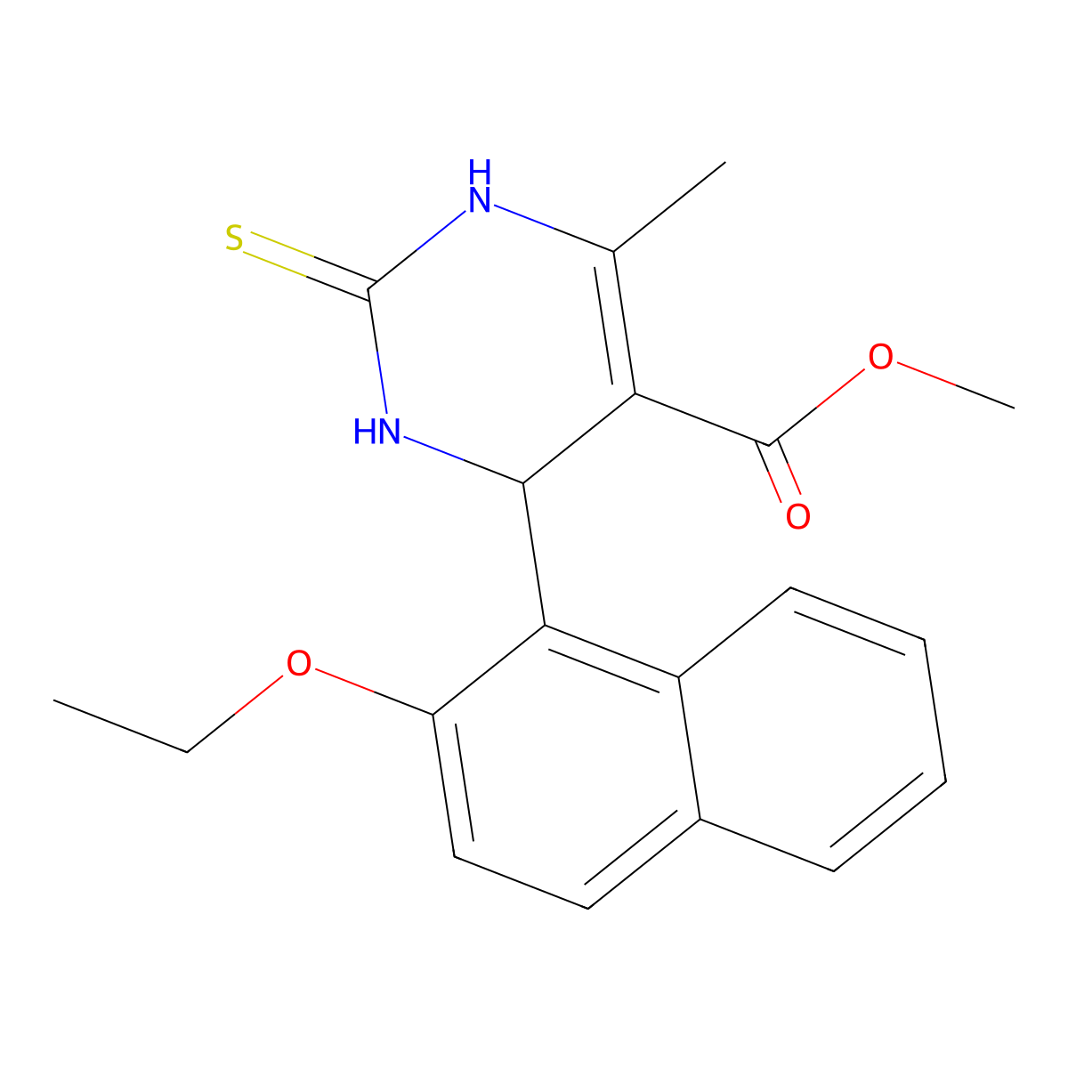Methyl 4-(2-ethoxynaphthalen-1-yl)-6-methyl-2-thioxo-1,2,3,4-tetrahydropyrimidine-5-carboxylate molecular structure, CAS 391222-00-7