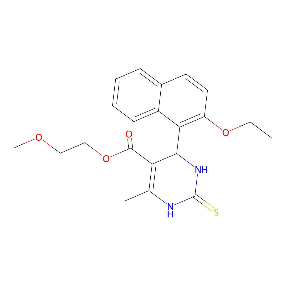 2-methoxyethyl 4-(2-ethoxynaphthalen-1-yl)-6-methyl-2-sulfanylidene-3,4-dihydro-1H-pyrimidine-5-carboxylate molecular structure, CAS 391222-01-8